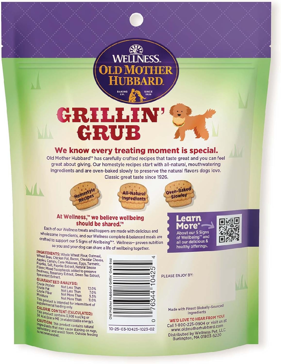 Wellness Old Mother Hubbard Grillin’ Grub Dog Biscuits, Natural, Seasonal, Summer Inspired Treats, Bacon, Cheese & Hickory Smoke Flavor, (6 Ounce Bag)