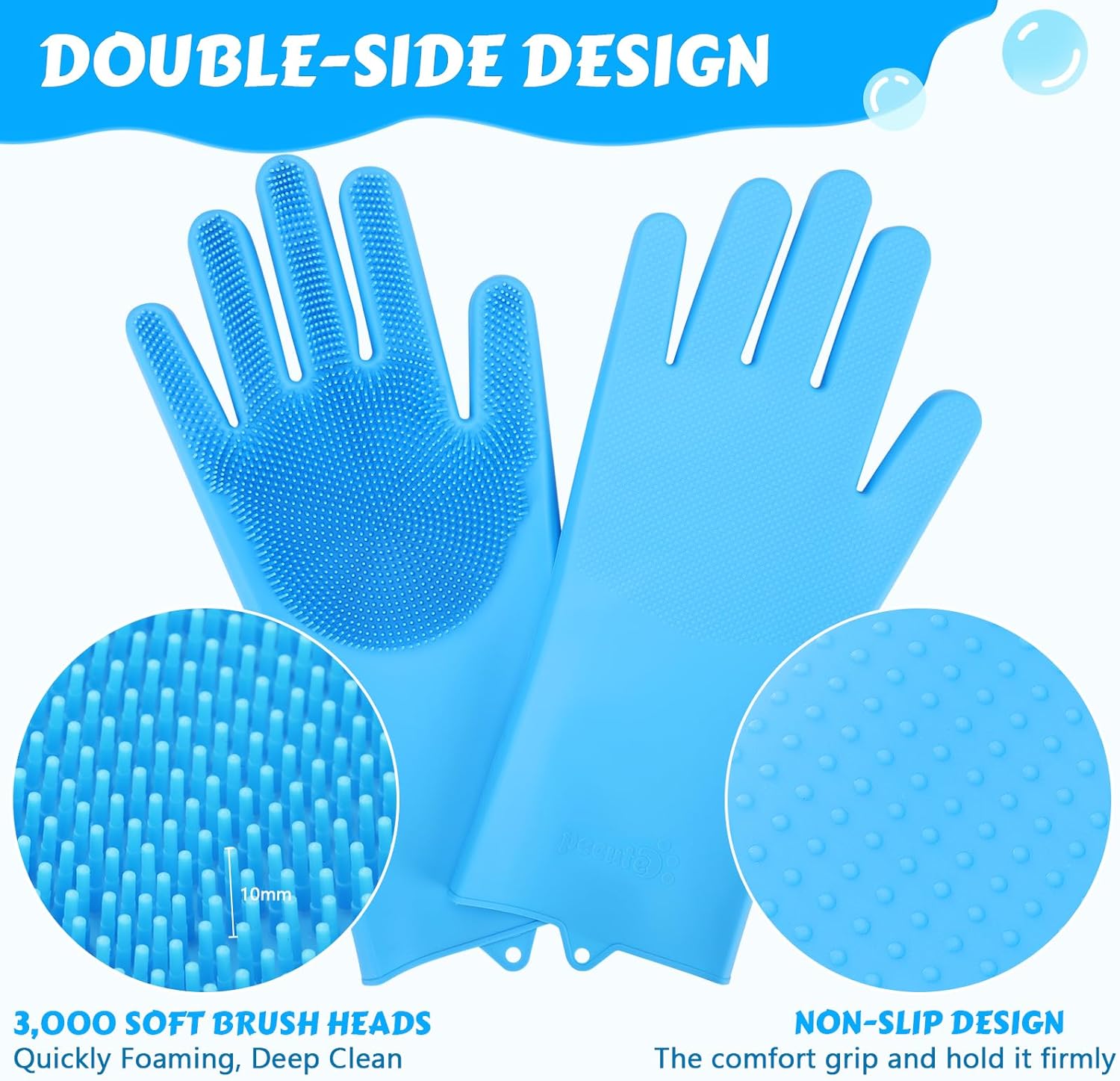 Pecute Pet Grooming Gloves – Heat Resistant Silicone Gloves with High-Density Teeth, Enhanced Five Finger Design for Bathing and Massaging Dogs and Cats, Blue