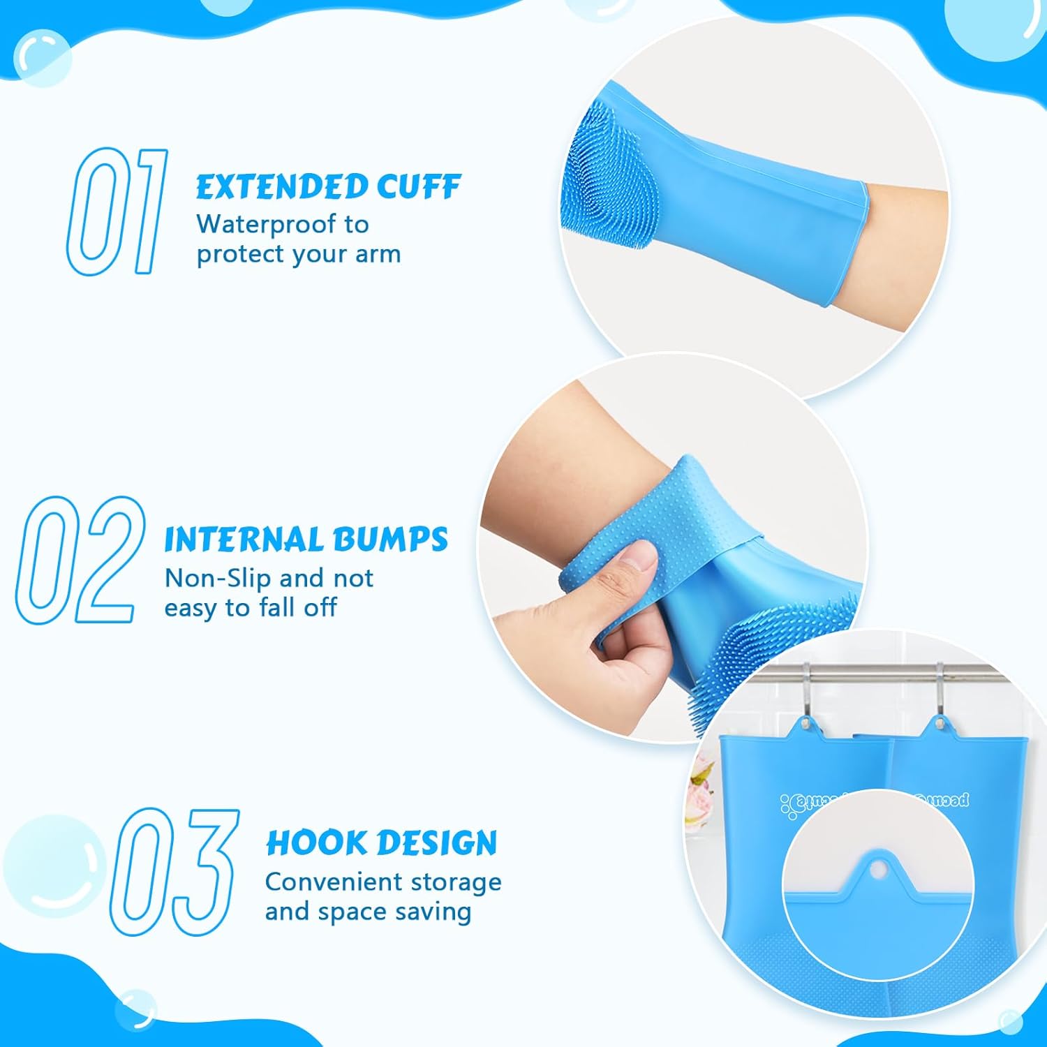 Pecute Pet Grooming Gloves – Heat Resistant Silicone Gloves with High-Density Teeth, Enhanced Five Finger Design for Bathing and Massaging Dogs and Cats, Blue