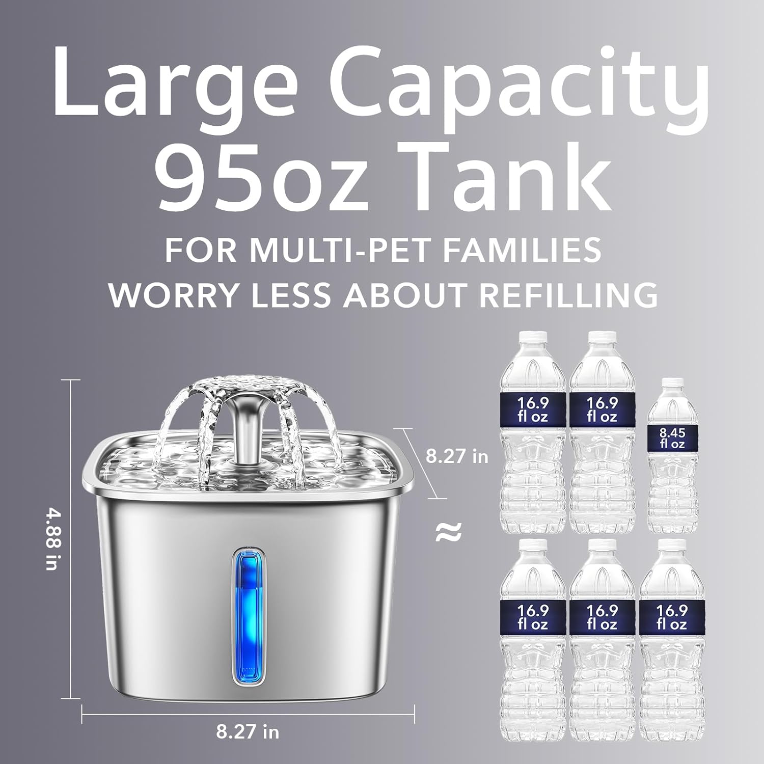 Veken Innovation Award Winner Stainless Steel Cat Water Fountain, 95oz/2.8L Automatic Pet Fountain Dog Water Dispenser with Replacement Filters & Silicone Mat for Cats, Dogs, Multiple Pets (Silver)