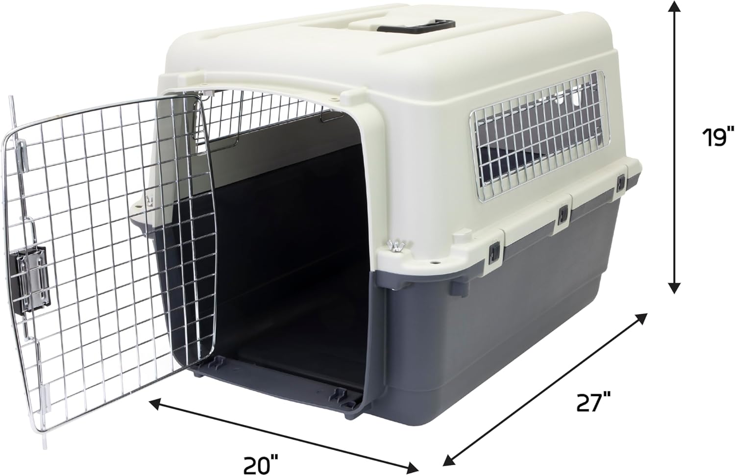 SportPet Designs Plastic Kennels Rolling Plastic Wire Door Travel Dog Crate – Medium, Gray (CM-2001-CS01)
