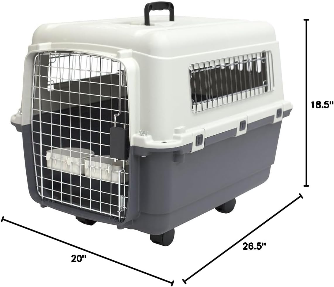 SportPet Designs Plastic Kennels Rolling Plastic Wire Door Travel Dog Crate – Medium, Gray (CM-2001-CS01)