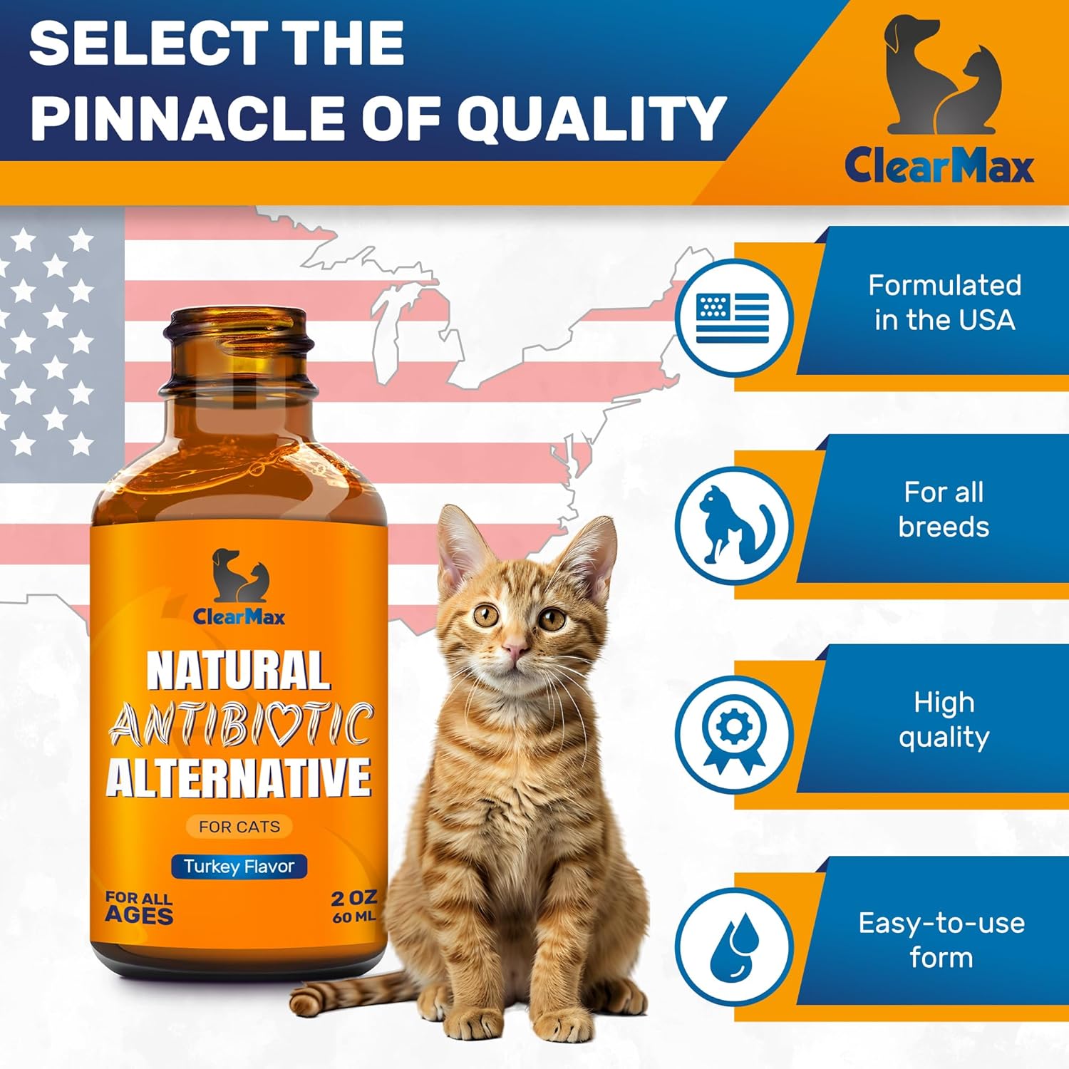 Antibiotics for Cats in Drops – Cat Antibiotics for Infection, Cough, UTIs, Allergies – Natural Supplement with Turkey Flavor May Support Joint & Mobility – Proper for All Ages & Breeds – 2 Oz