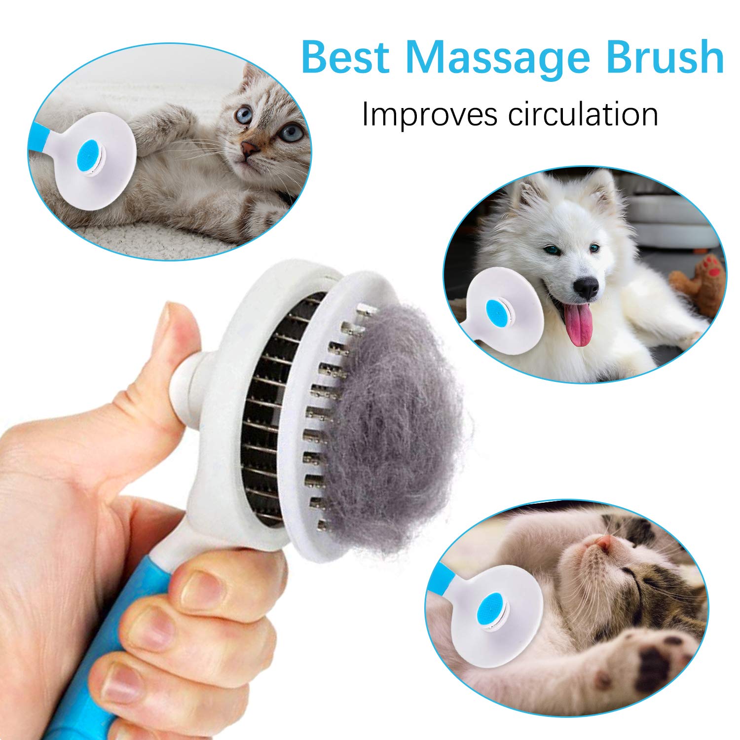 Cat Self Cleaning Slicker Brush, Pets Skin Friendly Grooming Brushes for Shedding Dogs Cats Hair Easy to Remove Loose Undercoat with Long or Short Hairs Pet Massage Tool All Hair Type – UPGRADED