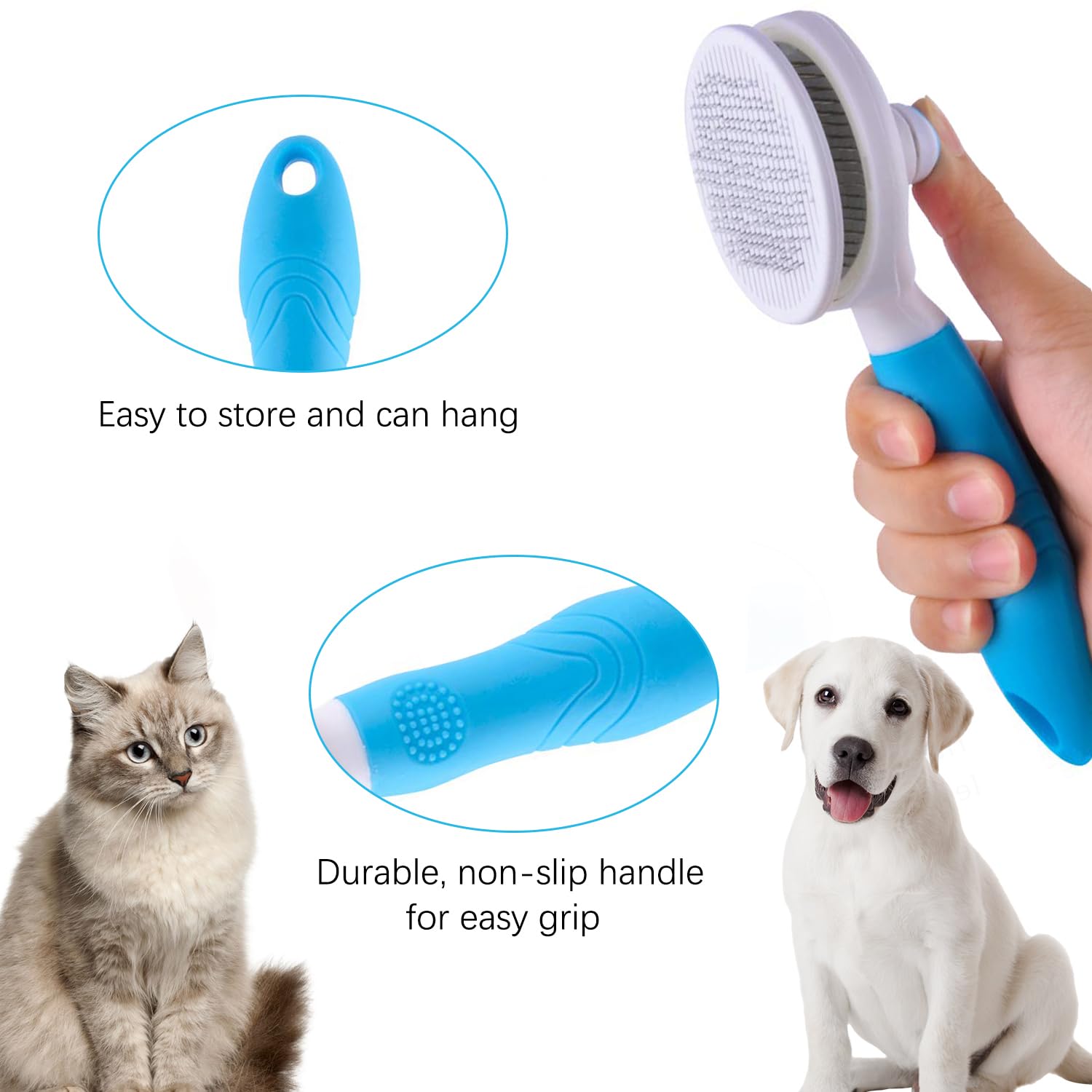 Cat Self Cleaning Slicker Brush, Pets Skin Friendly Grooming Brushes for Shedding Dogs Cats Hair Easy to Remove Loose Undercoat with Long or Short Hairs Pet Massage Tool All Hair Type – UPGRADED