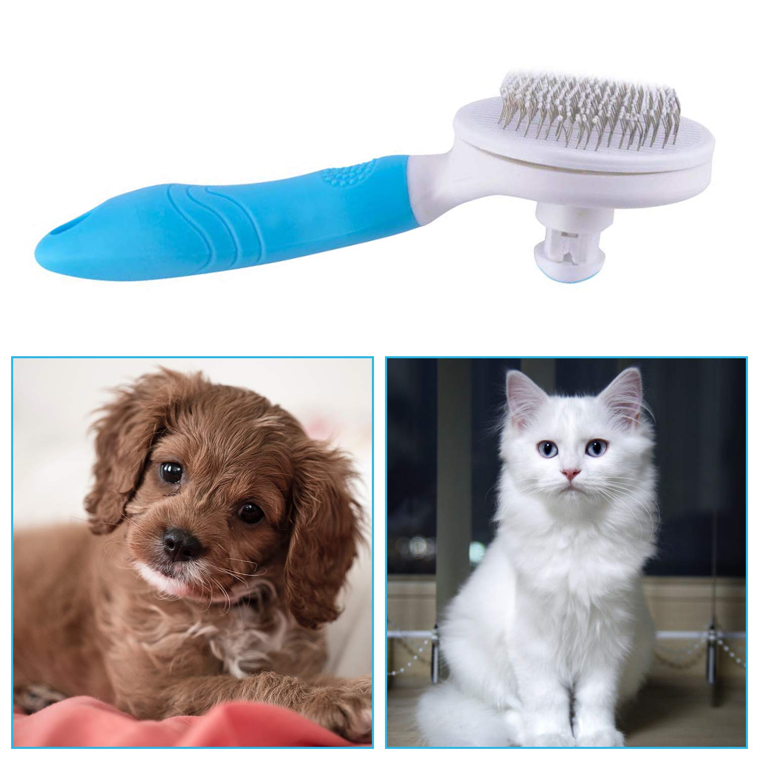 Cat Self Cleaning Slicker Brush, Pets Skin Friendly Grooming Brushes for Shedding Dogs Cats Hair Easy to Remove Loose Undercoat with Long or Short Hairs Pet Massage Tool All Hair Type – UPGRADED