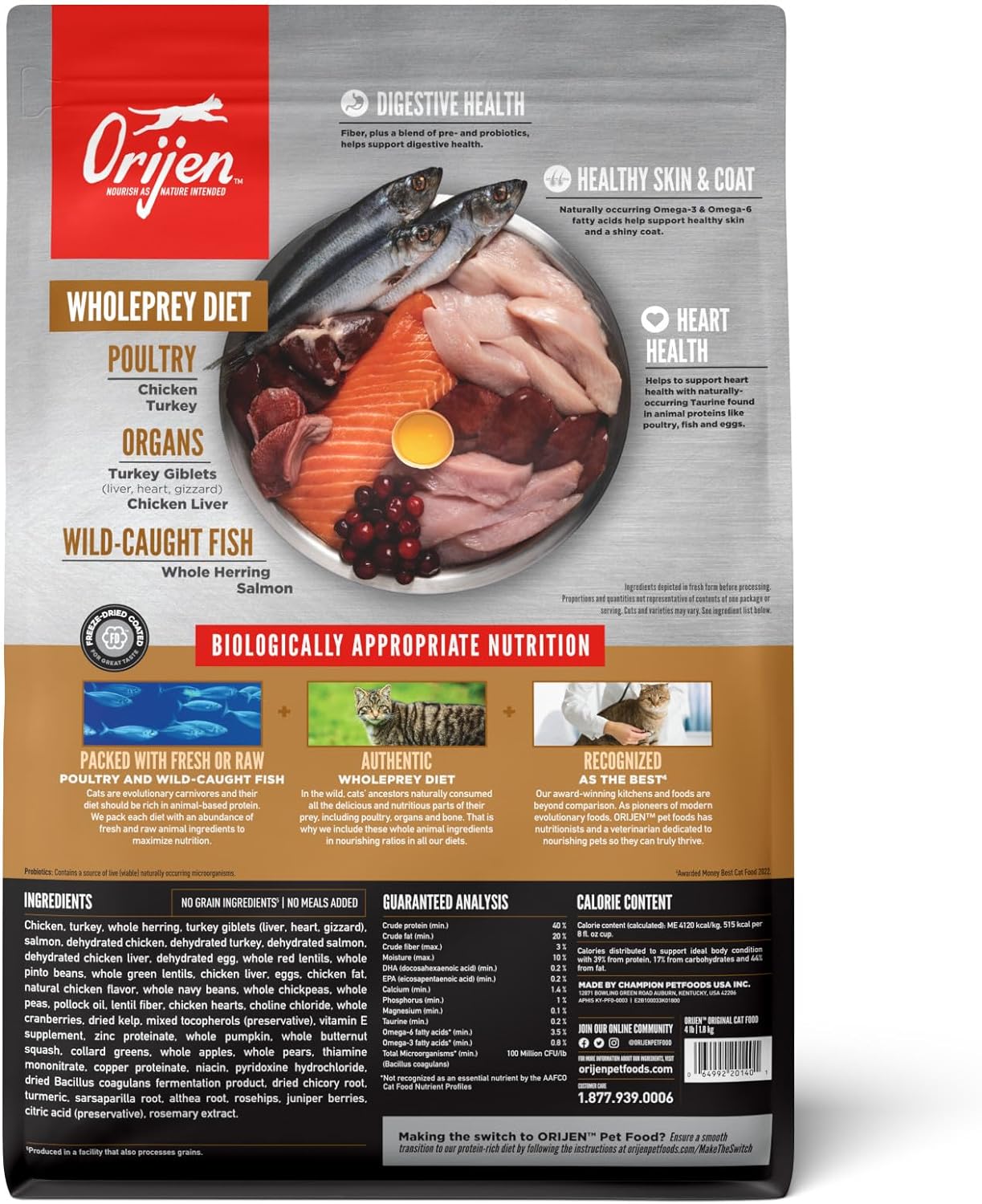 ORIJEN Original Cat, Grain Free Dry Cat Food for All Life Stages, with WholePrey Ingredients, 4lb