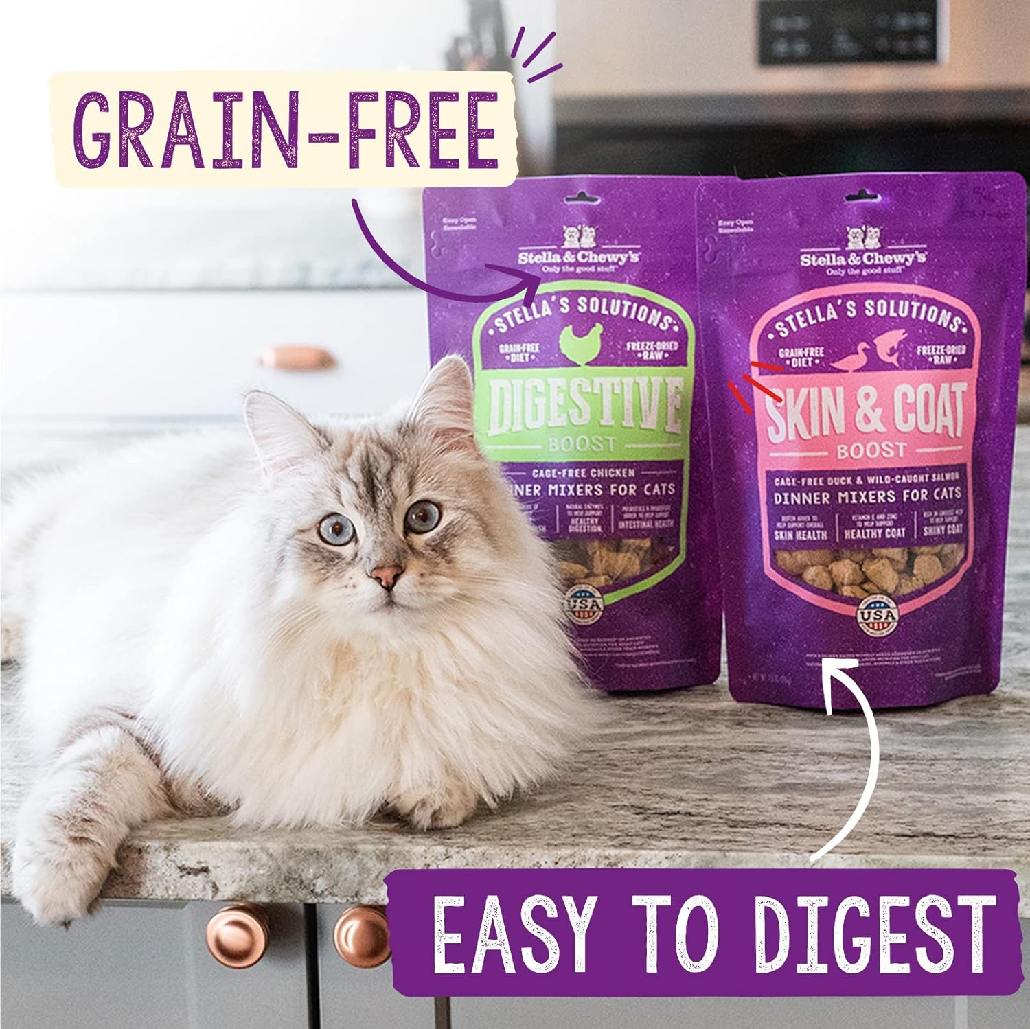 Stella & Chewy’s Stella’s Solutions Skin & Coat Boost Cage-Free Duck & Wild-Caught Salmon Dinner Morsels Freeze-Dried Raw Cat Food, 7.5 oz.