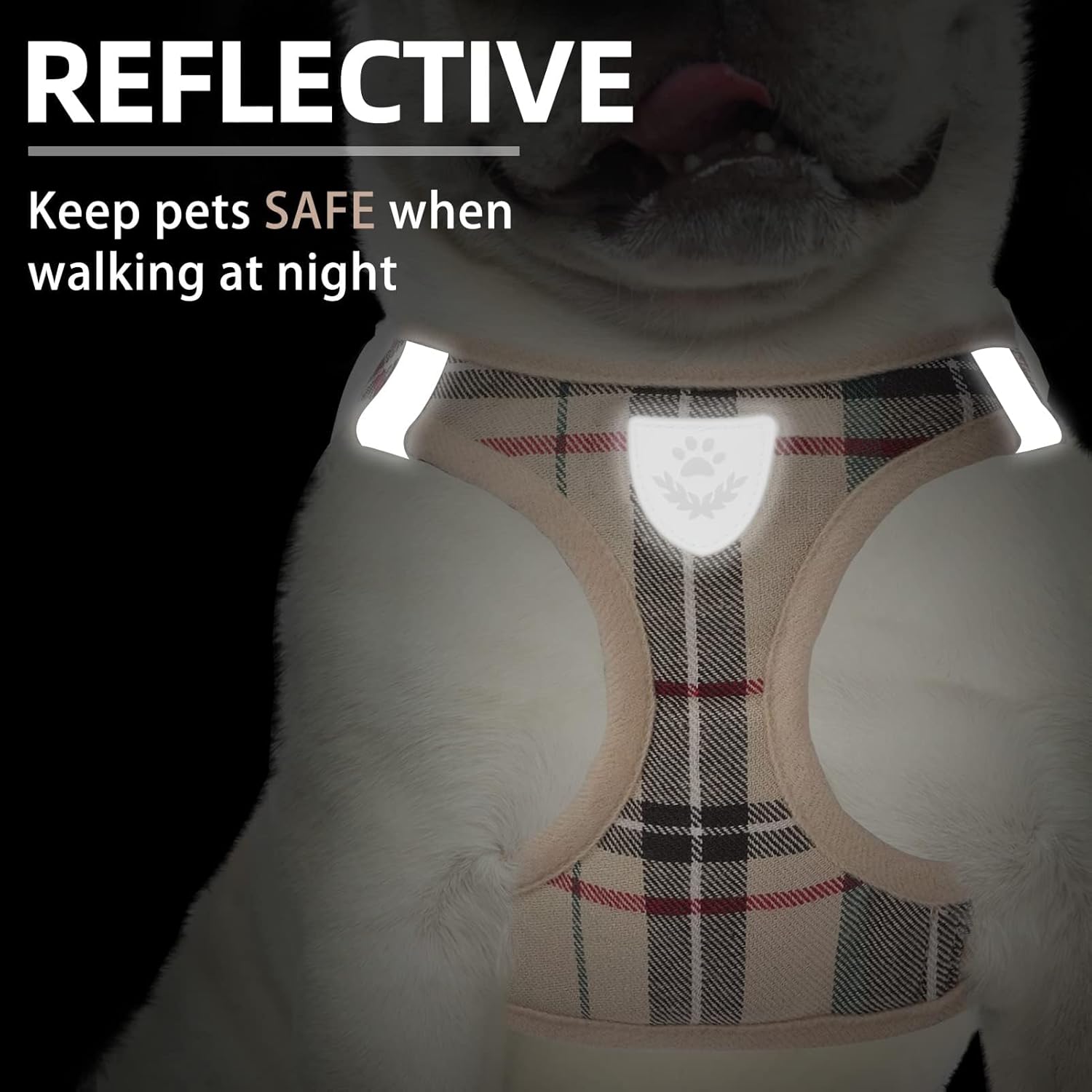 PUPTECK Adjustable Dog Harness Collar and Leash Set Step in No Pull Pet Harness for Small Medium Dogs Puppy and Cats Outdoor Walking Running, Soft Mesh Padded Reflective Vest Harnesses, Beige S