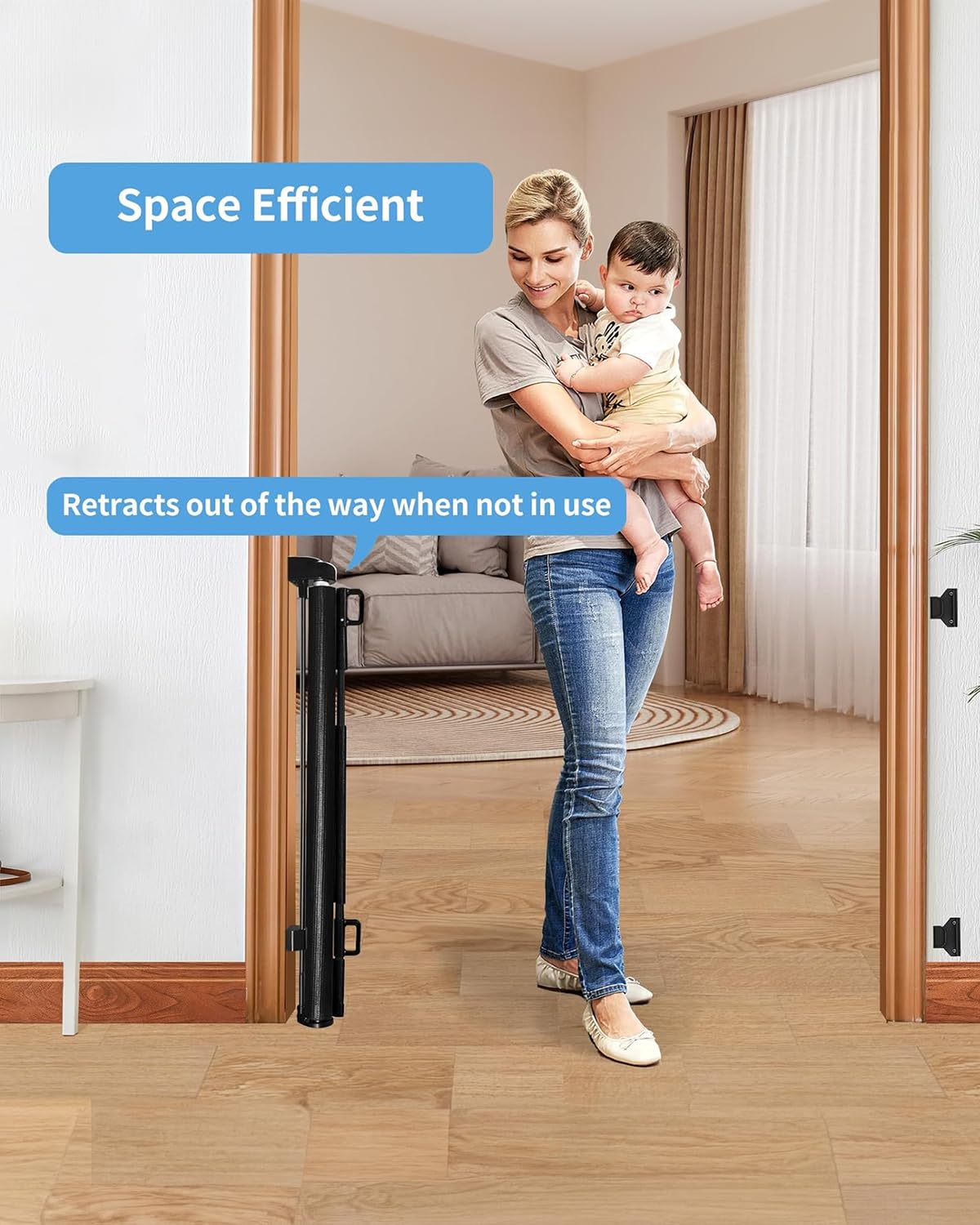 Retractable Baby Gate,Mesh Baby Gate or Mesh Dog Gate,33″ Tall,Extends up to 55″ Wide,Child Safety Gate for Doorways, Stairs, Hallways, Indoor/Outdoor（Black,33″x55″
