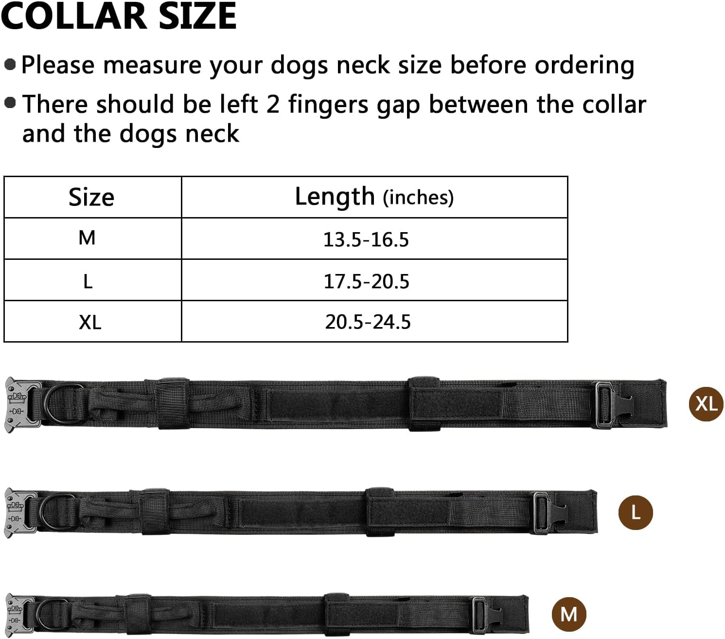 DAGANXI Tactical Dog Collar, Adjustable Military Training Nylon Dog Collar with Control Handle and Heavy Metal Buckle for Medium and Large Dogs, with Patches and Airtags Case (L, Black)