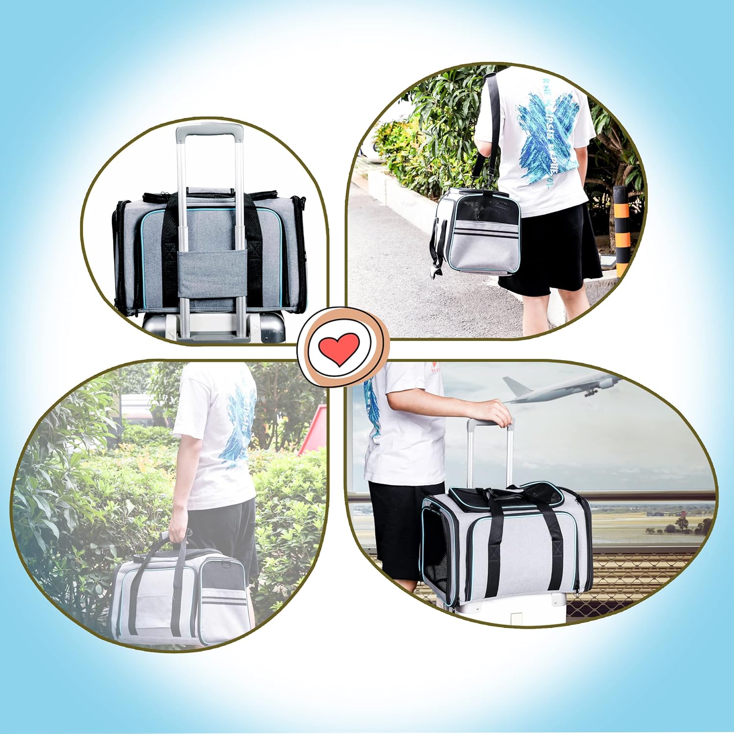 Cat Dog Carrier – Airline Approved Expandable Soft-Sided Pet Carrier with Removable Fleece Pad and Pockets, for Cats/Puppy and Small Animals Large(2 side expandable)