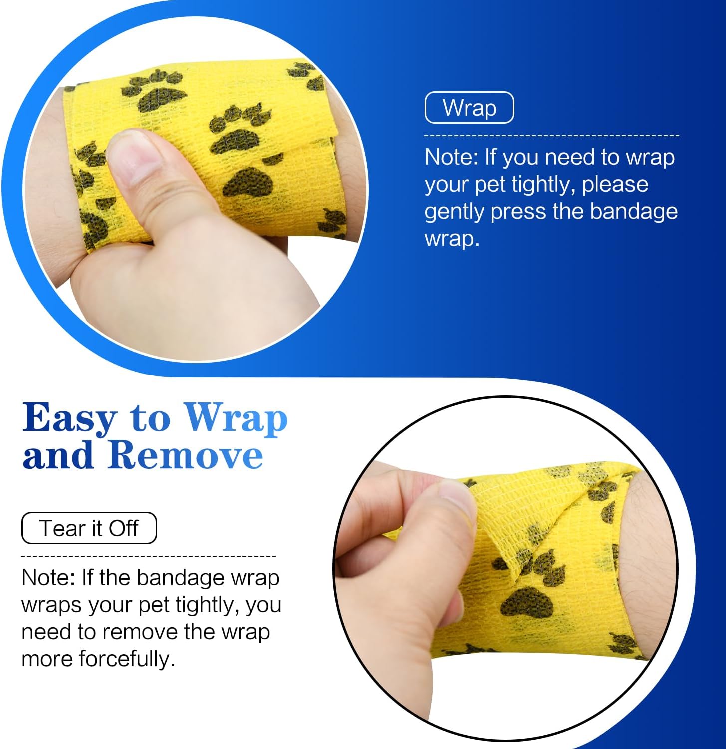 6pcs Vet Wraps, 2″ Self Adhesive Bandage Wraps, Non-Woven Pet Wraps for Dogs Pet Animals & Ankle Sprains & Swelling (2″, 6pcs, Paw Prints B)