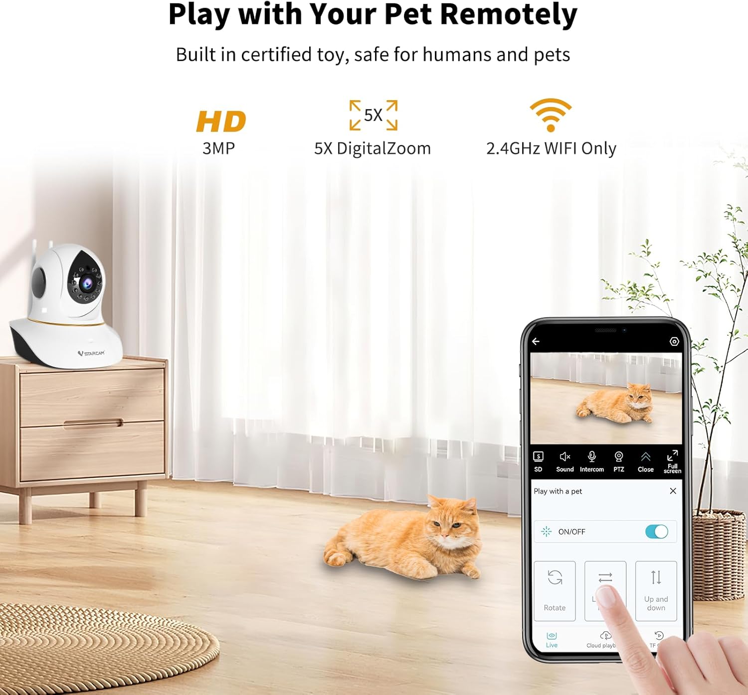 VSTARCAM Pet Camera for Cats, Interactive Dog & Cat Toy Camera with 3MP IR Night Vision, Motion Detection, 2-Way Audio, Cat Camera with Phone APP for Indoor Adult Cats/Kittens/Dogs