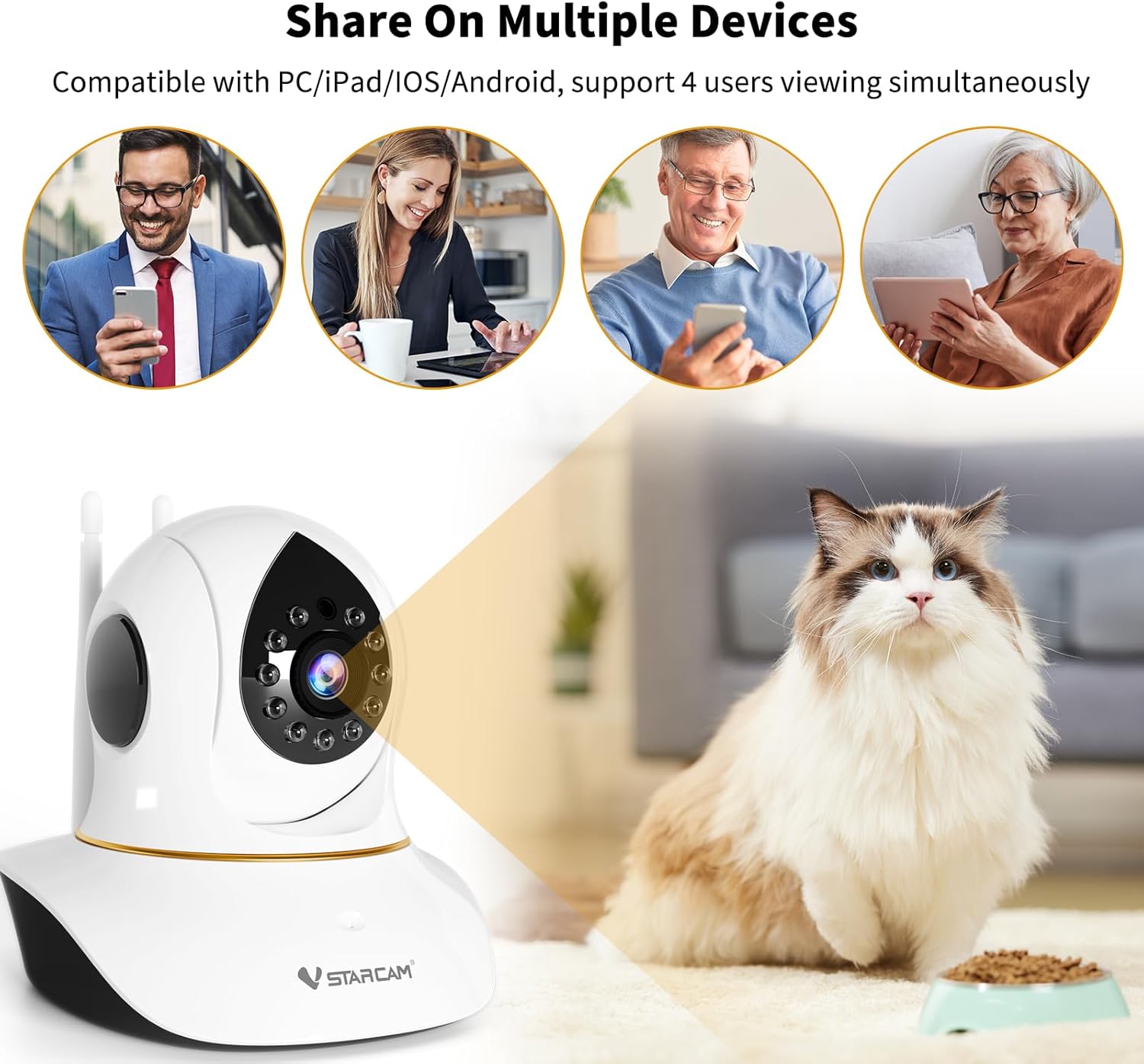 VSTARCAM Pet Camera for Cats, Interactive Dog & Cat Toy Camera with 3MP IR Night Vision, Motion Detection, 2-Way Audio, Cat Camera with Phone APP for Indoor Adult Cats/Kittens/Dogs