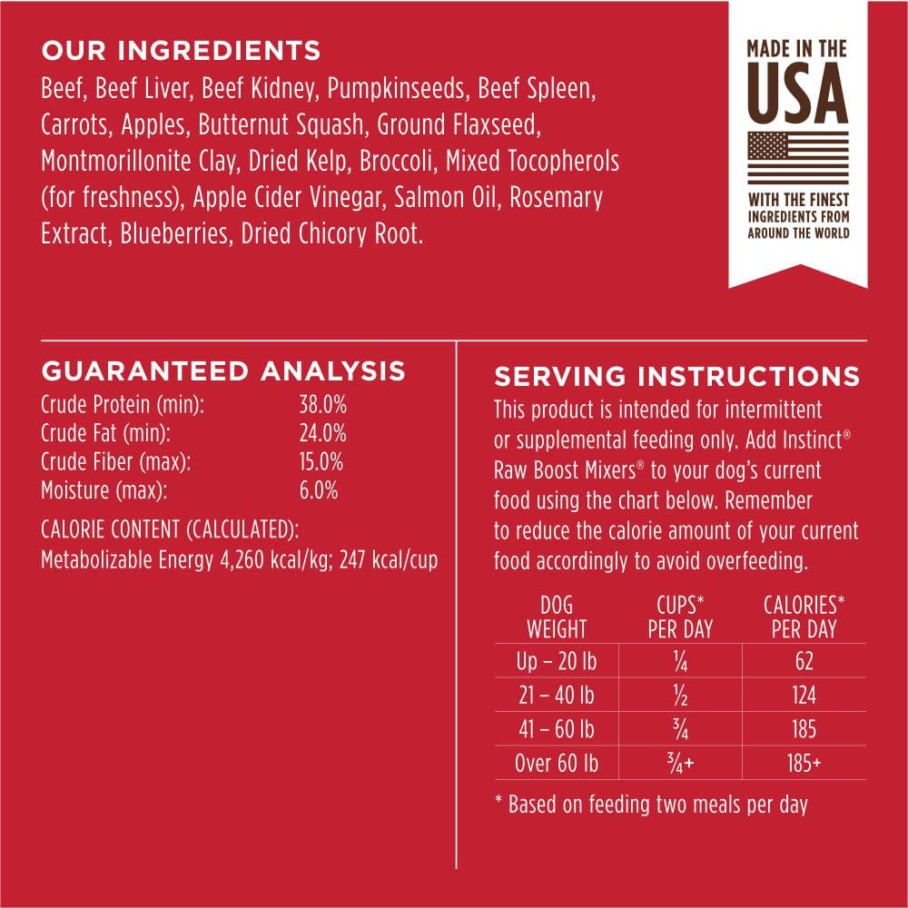 Instinct Raw Boost Mixers, Freeze Dried Dog Food Topper, Grain Free Recipe – All Natural Beef, 14 oz. Bag