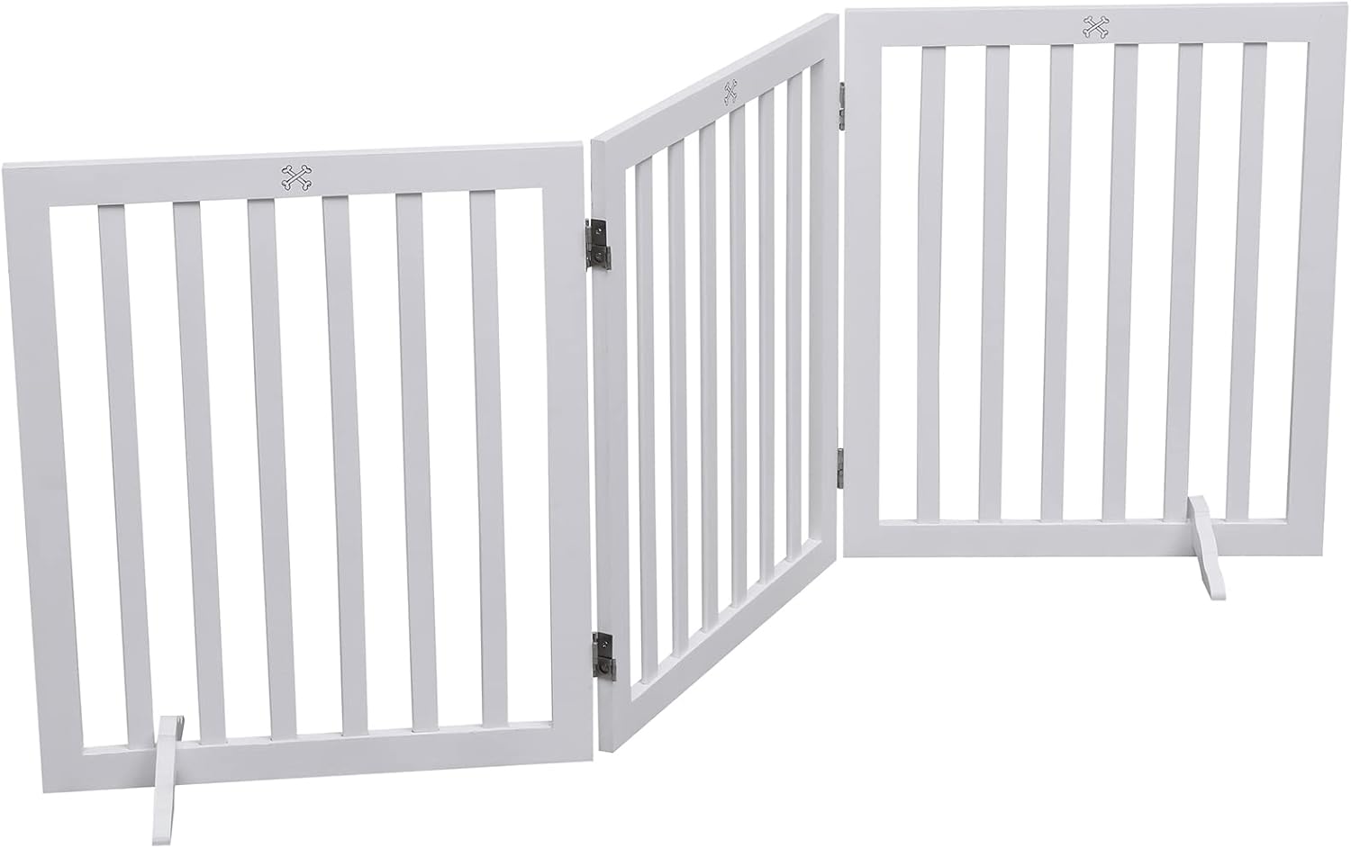 Dog Gate Wooden Freestanding Pet Gate Indoor Dog Fences,Pet Gate for Dogs,House Gate for Doorways & Stairs,3 Panel 23.6′ Height-White
