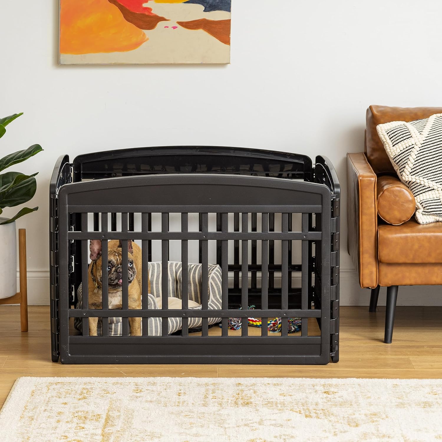 IRIS USA 24″ Dog Playpen, 4-Panel Pet Playpen, Puppy Playpen, Indoor/Outdoor Dog Pen, 35 x 35 x 24, Foldable, Fold It Down, Easy Storing, Customizable, Black