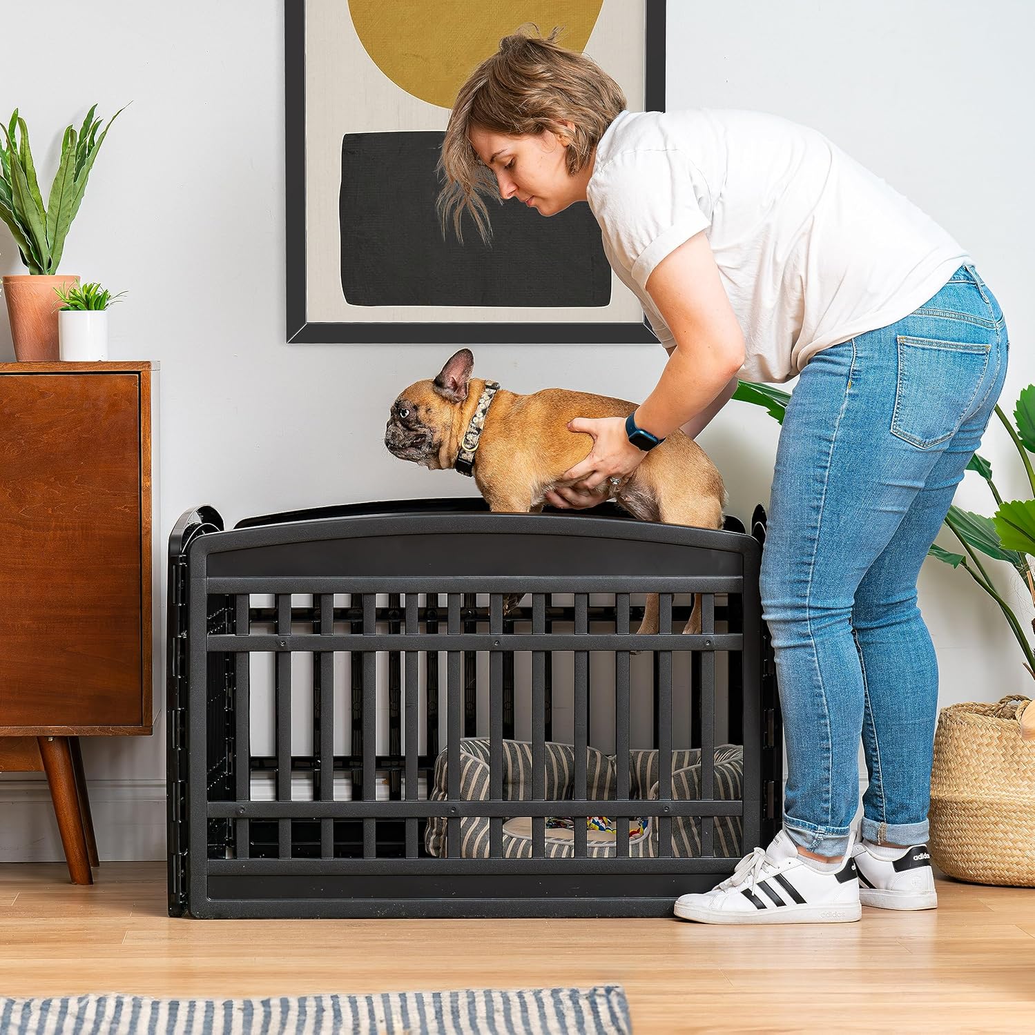 IRIS USA 24″ Dog Playpen, 4-Panel Pet Playpen, Puppy Playpen, Indoor/Outdoor Dog Pen, 35 x 35 x 24, Foldable, Fold It Down, Easy Storing, Customizable, Black