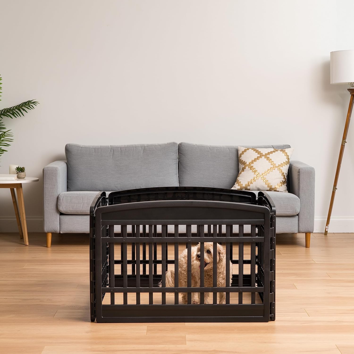 IRIS USA 24″ Dog Playpen, 4-Panel Pet Playpen, Puppy Playpen, Indoor/Outdoor Dog Pen, 35 x 35 x 24, Foldable, Fold It Down, Easy Storing, Customizable, Black