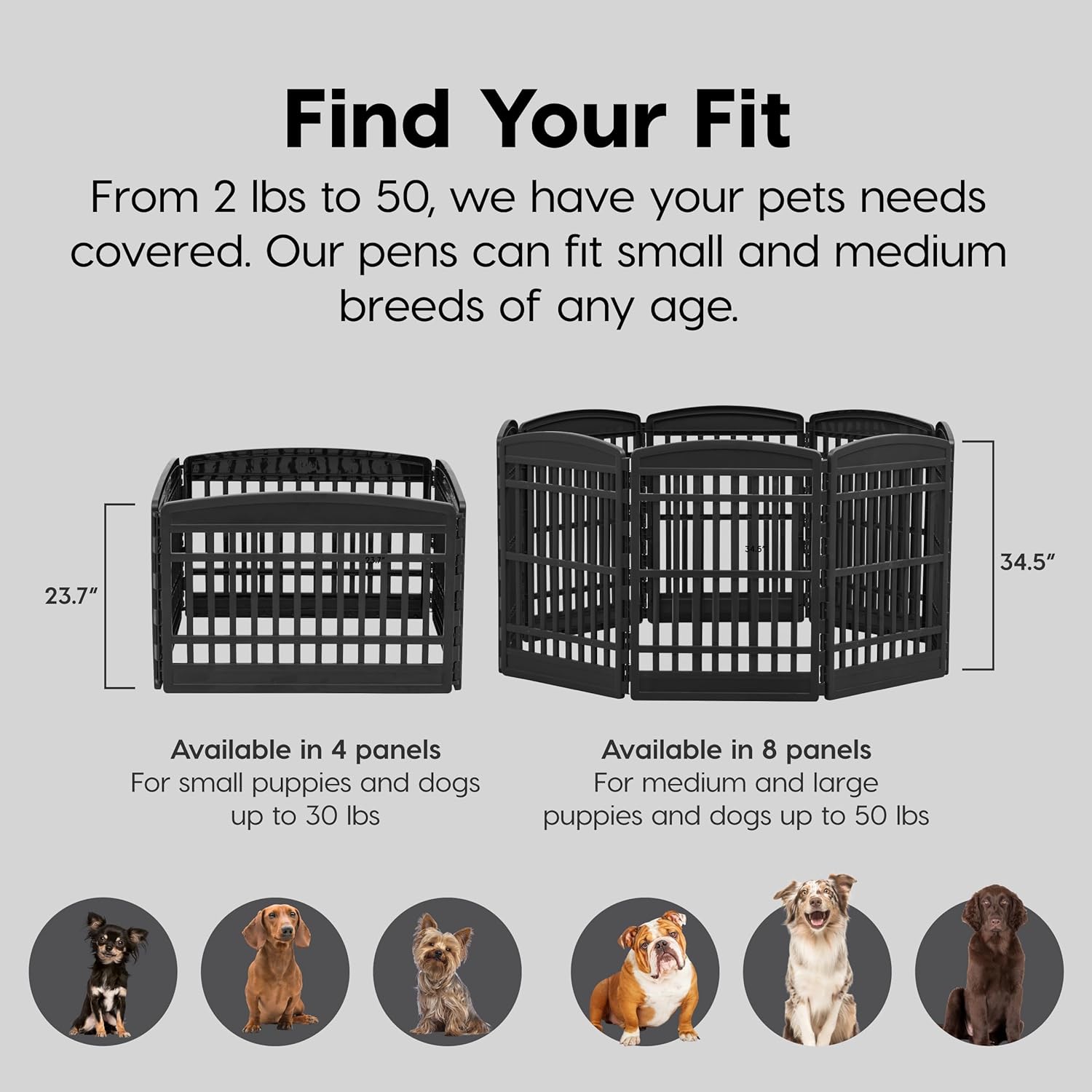 IRIS USA 24″ Dog Playpen, 4-Panel Pet Playpen, Puppy Playpen, Indoor/Outdoor Dog Pen, 35 x 35 x 24, Foldable, Fold It Down, Easy Storing, Customizable, Black