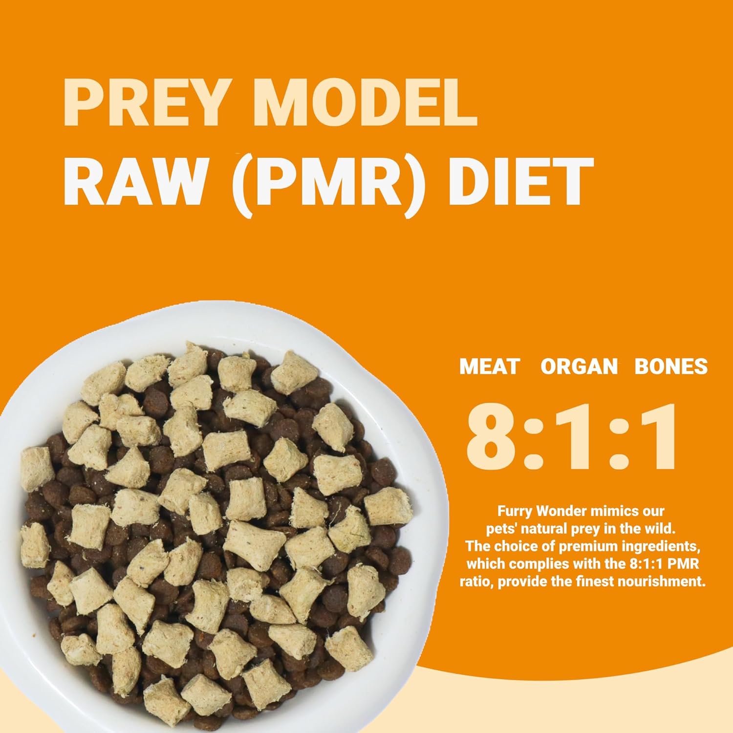 FURRY WONDER Freeze Dried Raw Cat Food Duck and Chicken Recipe 16 Ounce, USA Made High Protein Grain Free Cat Food for Complete Meal or Food Topper, Freeze Dried Raw Diet for Growth & Thrive