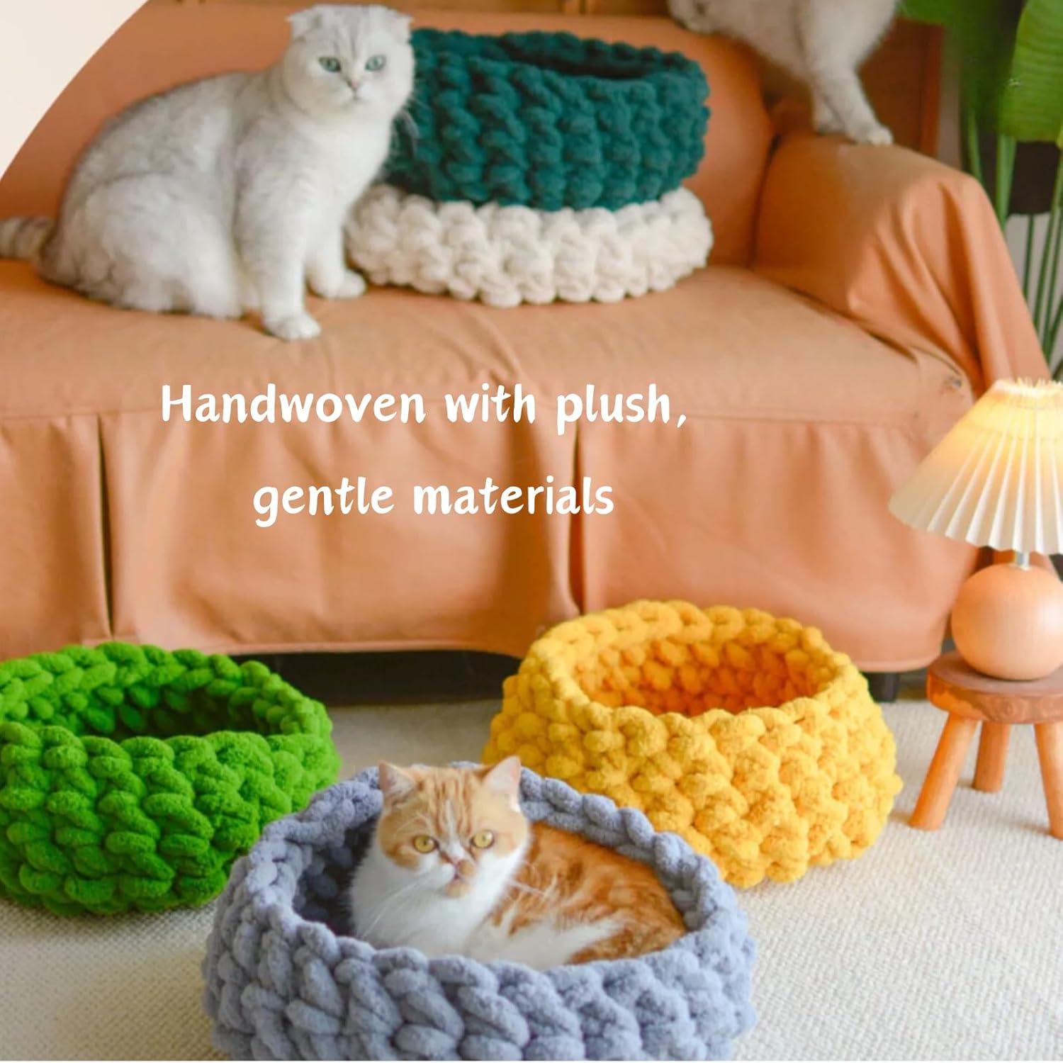 Cat Nest Bed – Premium Handwoven Washable Extra Soft and Warm Indoor House Furniture (Cloud White,Medium)
