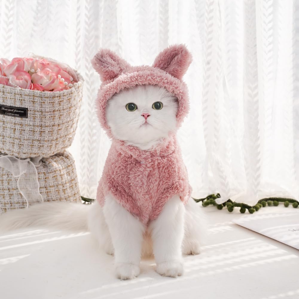Cat Bunny Ears Costume Cute Dog Kitten Hoodies Sweater Rabbit Ears Puppy Pet Apparel (Medium,Pink)