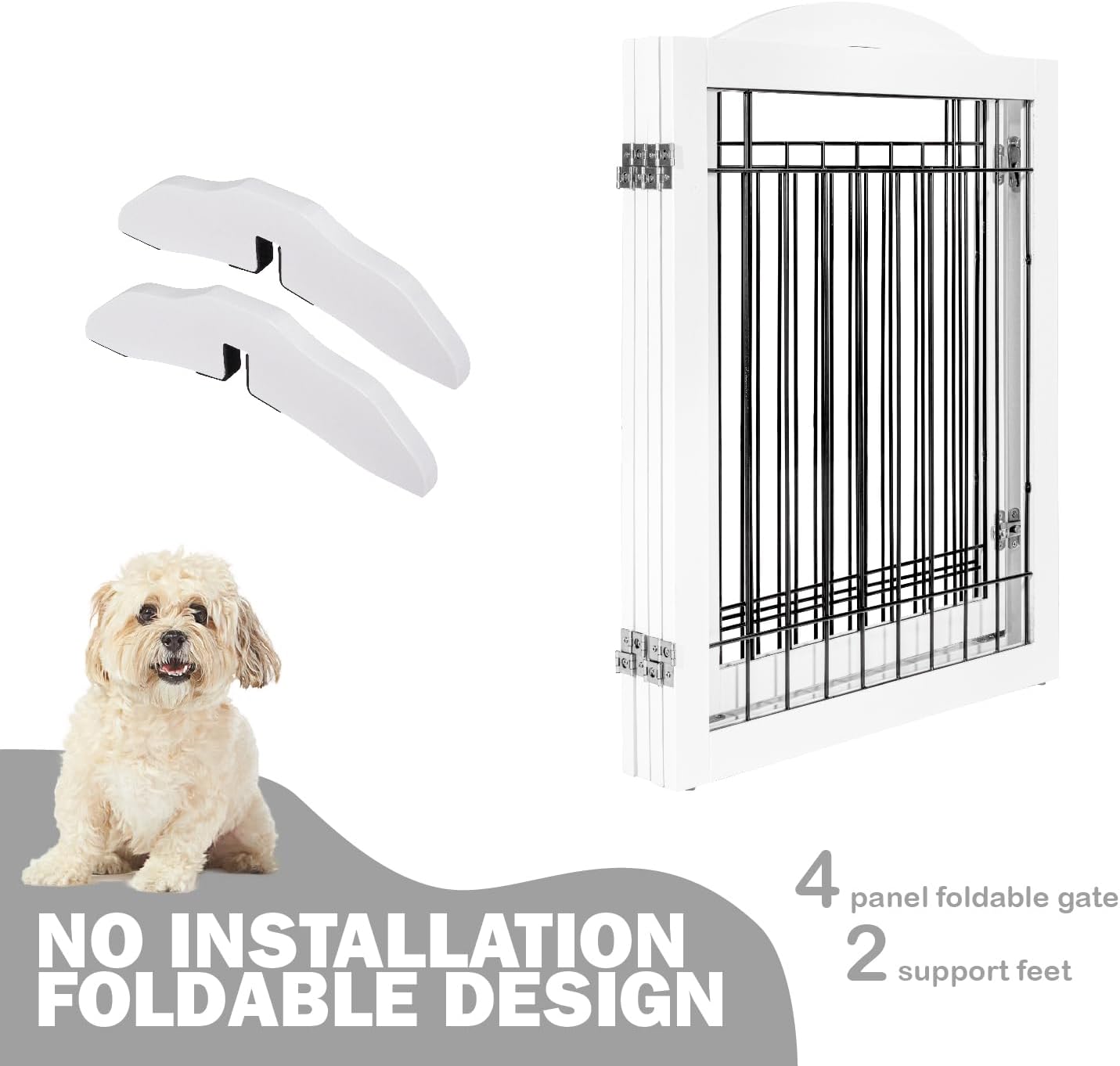 SPIRICH 96-inch Extra Wide 30-inches Tall Dog Gate with Door Walk Through, Freestanding Wire Pet Gate for The House, Doorway, Stairs, Pet Puppy Safety Fence, Support Feet Included (White)