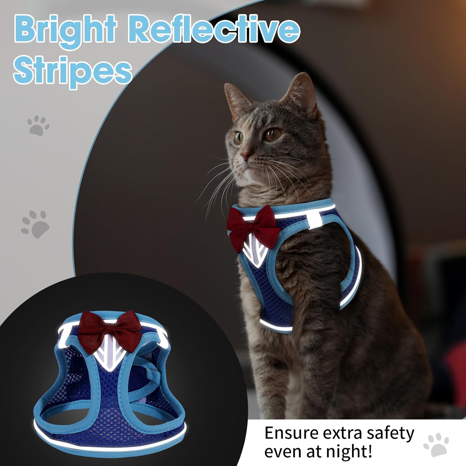 Cat Vest Harness and Leash Set for Walking Escape Proof, Adjustable Kitten Harness Breathable Mesh with Reflective Strips Harness for Kitty Puppy Bunny (Blue, XS)