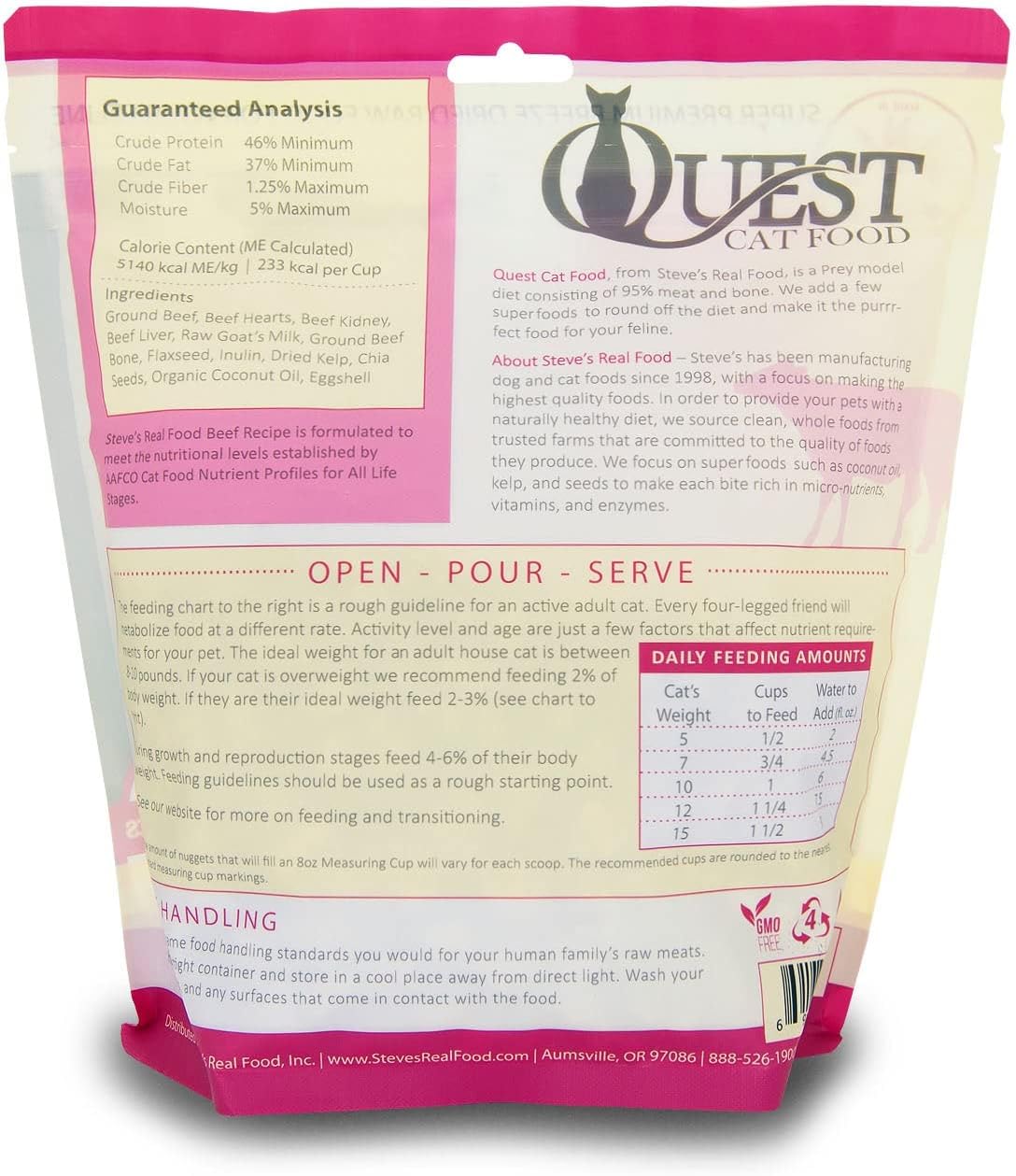 Steve’s Real Food Quest Super Premium Freeze Dried Raw Cat Food, Beef Recipe, 10oz