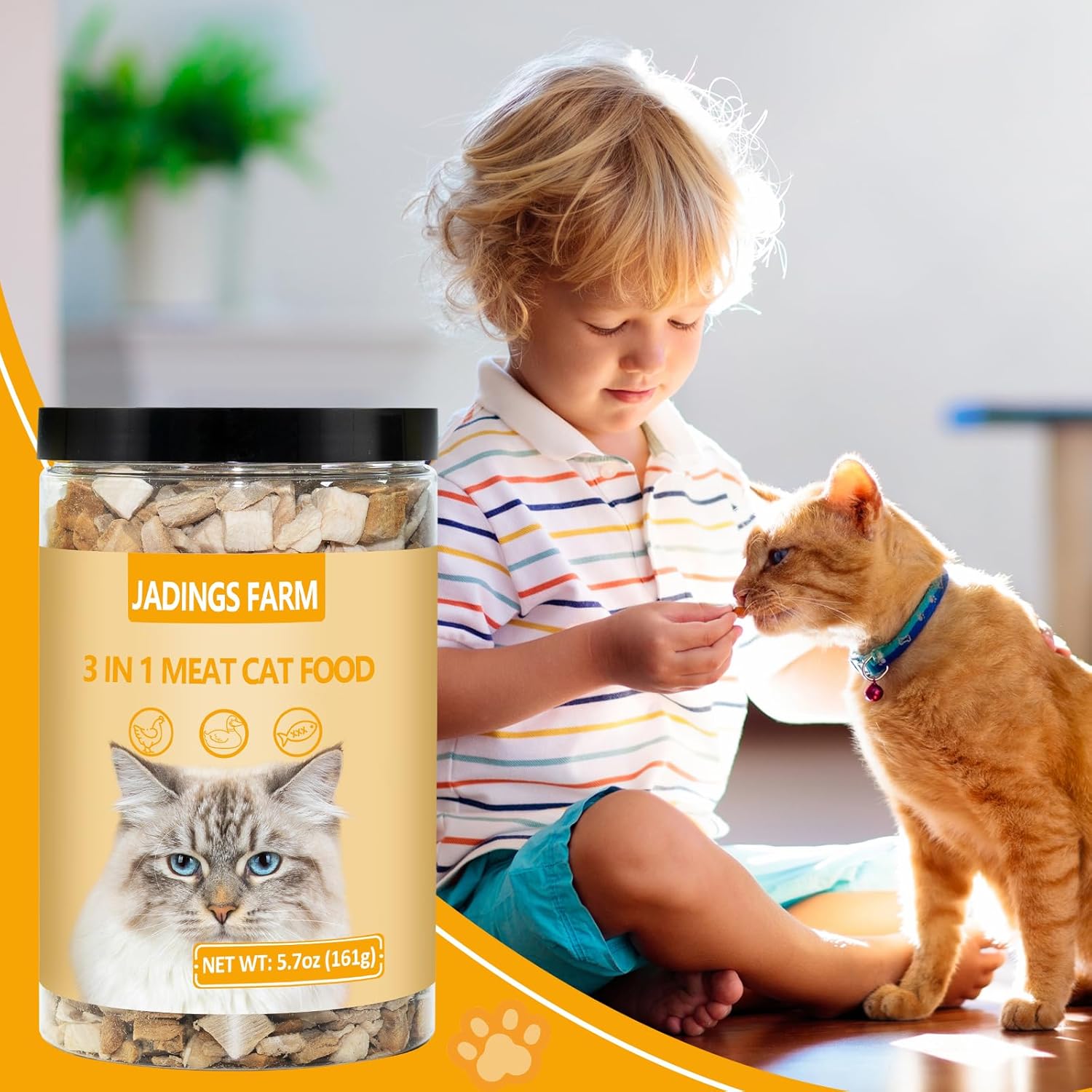 Freeze Dried Cat Food, 3 in 1 Natural Freeze Dried Meat – Chicken, Duck, and Salmon Recipe for Cats, Grain-Free Protein Rich Cat Kitten Food 5.7oz