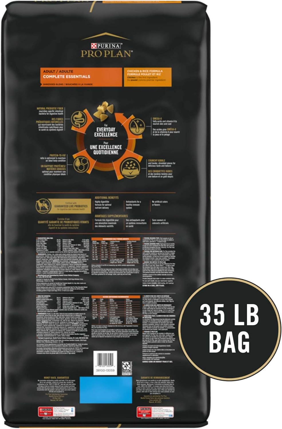 Purina Pro Plan Complete Essentials Shredded Blend Chicken and Rice Dog Food Dry Formula with Probiotics for Dogs – 35 lb. Bag