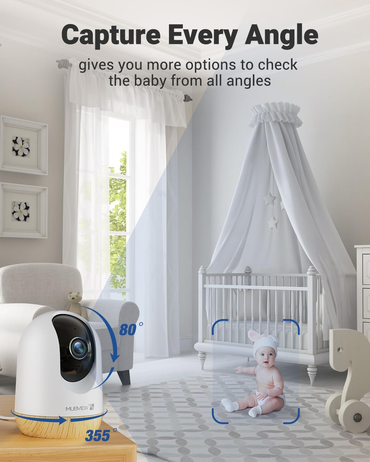 MUBVIEW 5G WiFi Indoor Security Camera No Subscription, Pet Indoor with Phone App, Baby Monitor WiFi Smartphone, 2K Night Vision Pan-Tilt Dog Camera, Auto Tracking, 2-Way Audio, Local&Cloud Storage
