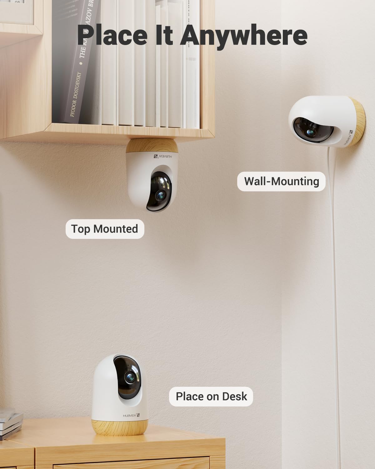 MUBVIEW 5G WiFi Indoor Security Camera No Subscription, Pet Indoor with Phone App, Baby Monitor WiFi Smartphone, 2K Night Vision Pan-Tilt Dog Camera, Auto Tracking, 2-Way Audio, Local&Cloud Storage