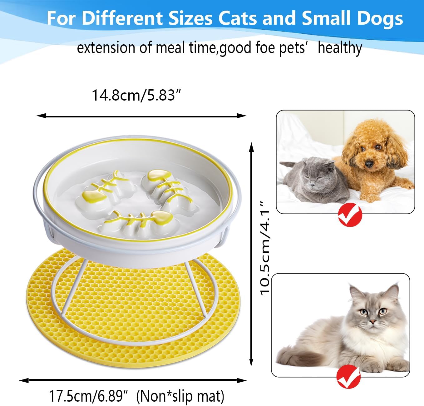Ceramic Cat Slow Feeder,Cat Bowl for Indor Cat,Elevated Cat and Dog Slow Feeder Bowl for Food and Watter,Cat Dish,Cat Plate for Dry and Wet Food Whisker Friendly,Cat Feeding &Watering Supplies