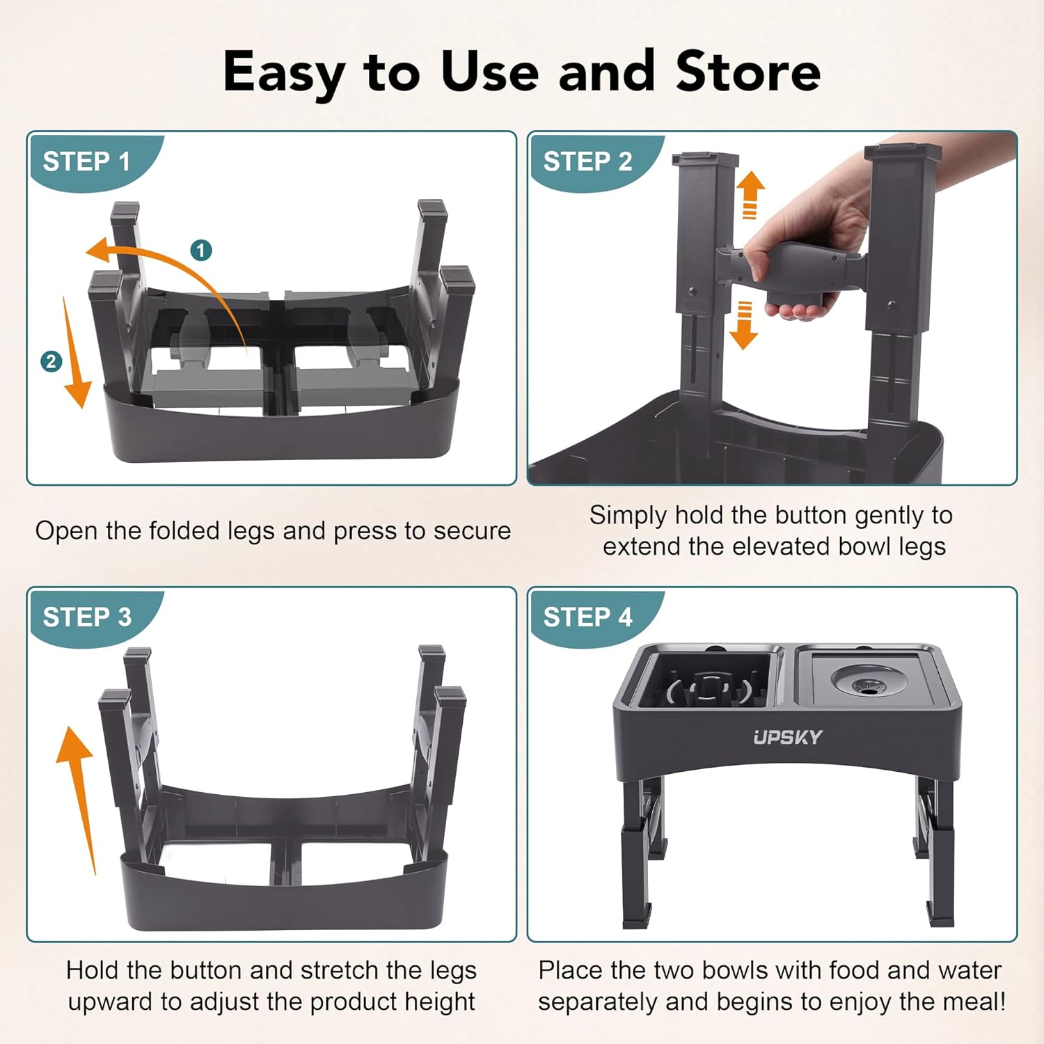 UPSKY 2-in-1 Elevated Dog Bowls Slow Feeder, 4 Height Adjustable Raised Dog Bowl Stand No Spill Dog Water Bowl Dispenser, Anti-Slip Dog Food and Water Bowl for Small Medium Dogs