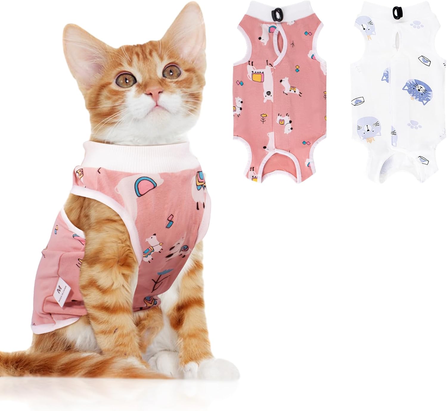 2 PCS Cat Recovery Suit for Spay Abdominal Wounds Cat Onesie for Cats After Surgery Recovery Suit Female Breathable E-Collar Alternative Kitten Onesie Anti Licking (Medium)