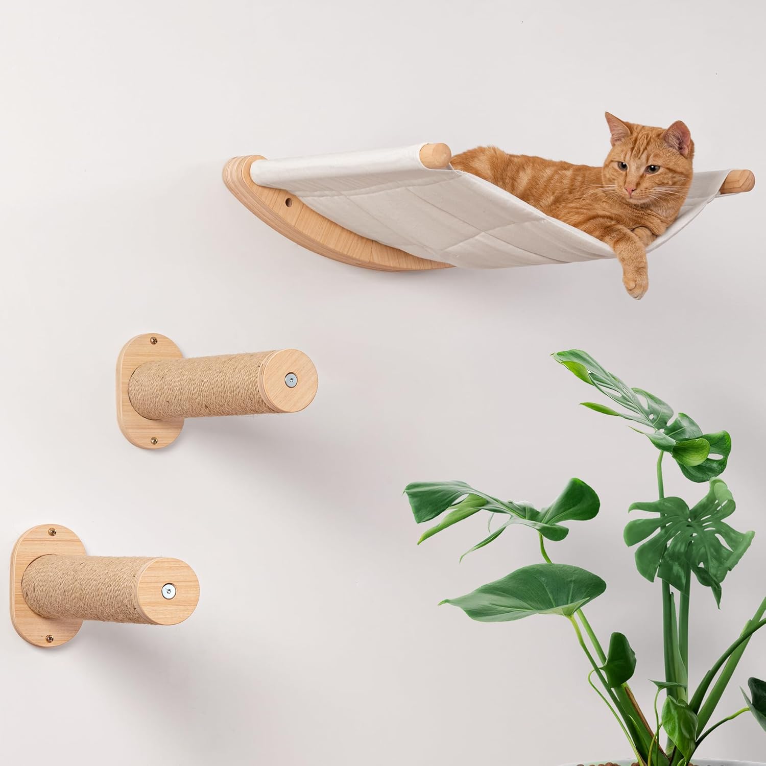 7 Ruby Road Cat Hammock Wall Mounted Cat Shelf with Two Steps – Cat Wall Shelves and Perches for Sleeping, Playing, Climbing, and Lounging – Modern Cat Bed & Furniture for Large Cats or Kitty