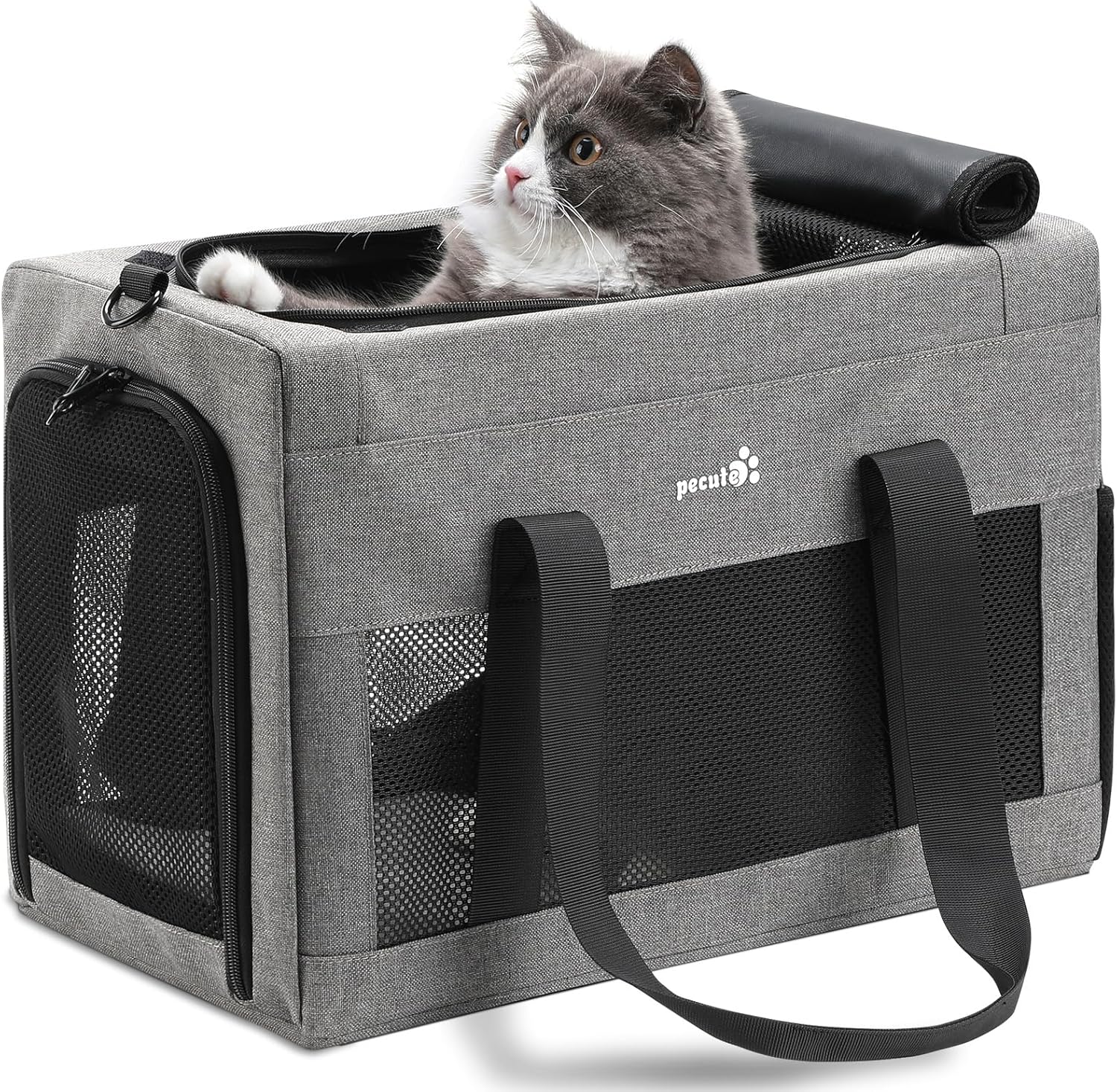 Airline Approved Cat Carrier, Pet Carrier Soft-Sided, Portable Dog Carrier with Stable Structure, Breathable Bag for Pets Less Than 12lbs, Cat Carrier Bag Suitable for Both Long and Short Trips Gray