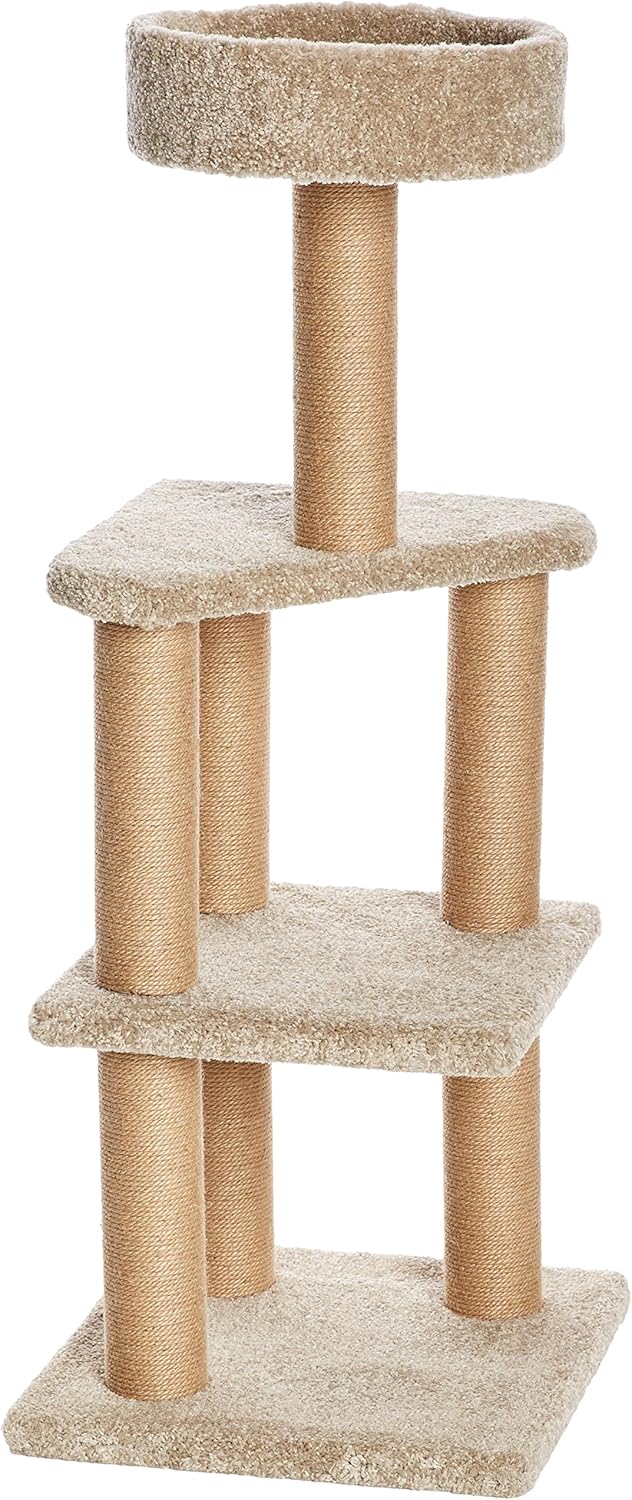 Amazon Basics – Cat Tree Indoor Climbing Activity Tower with Scratching Posts, multi-level, Large, 17.7″ x 45.9″, Beige