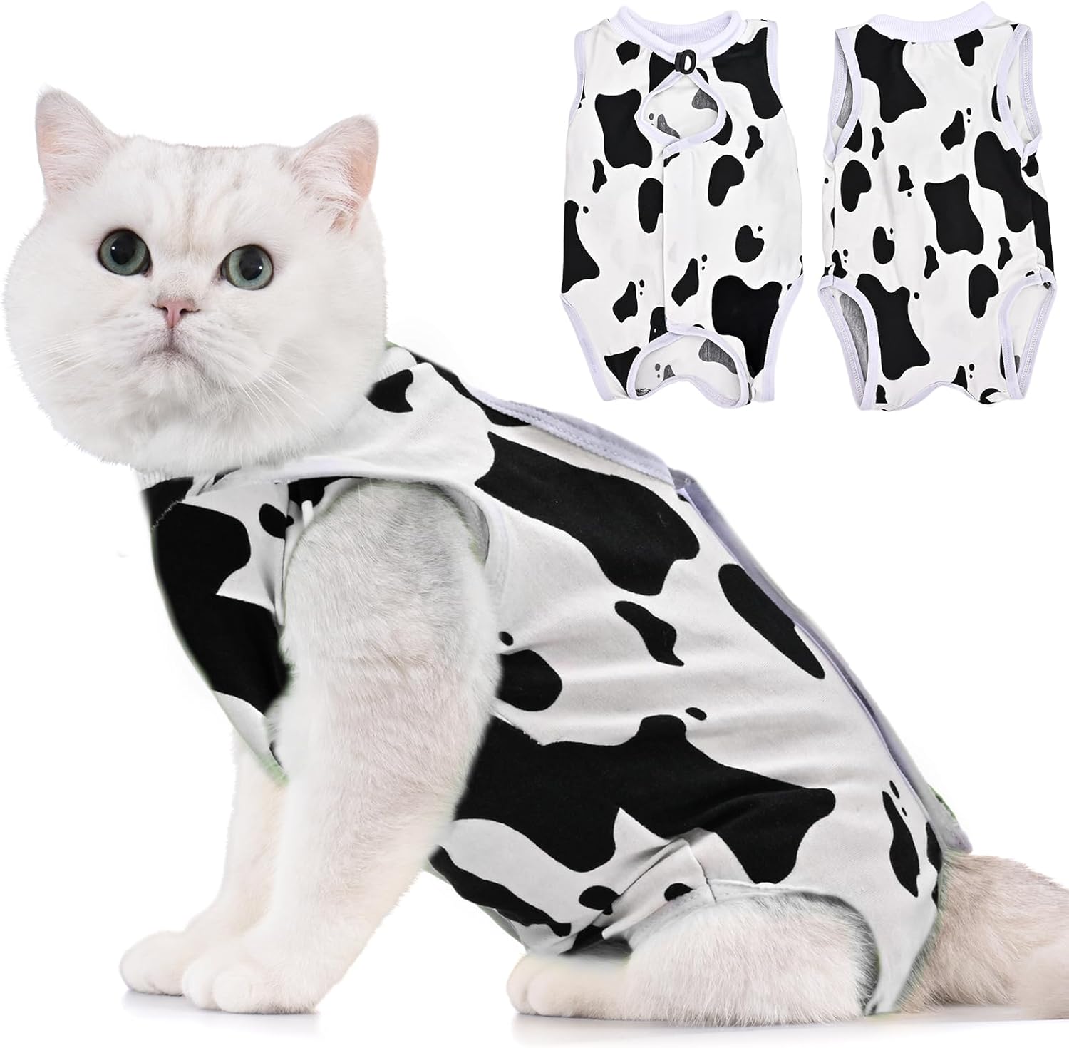 Avont Cat Recovery Suit – Kitten Onesie for Cats After Surgery, Cone of Shame Alternative Surgical Spay Suit for Female Cat, Post-Surgery or Skin Diseases Protection -Cow(M)
