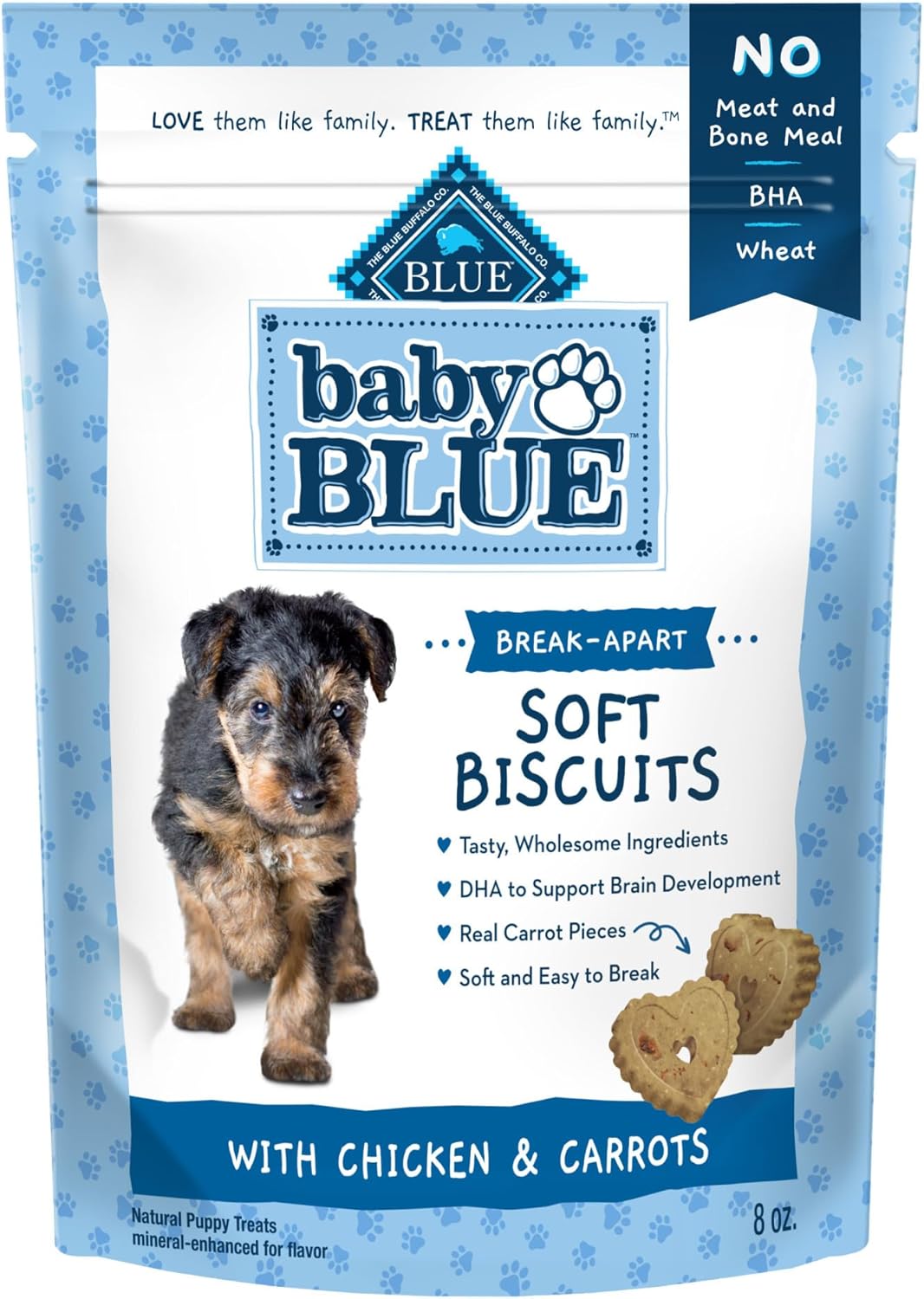 Blue Buffalo Baby BLUE Soft Biscuits with DHA, Natural Dog Treats for Puppies, Great for Training, with Chicken & Carrots, 8-oz. Bag