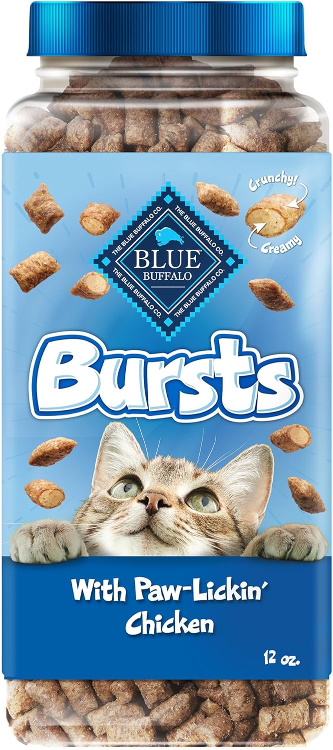 Blue Buffalo Bursts Crunchy & Creamy Cat Treats, Great for Training, Paw-Lickin’ Chicken, 12-oz. Tub
