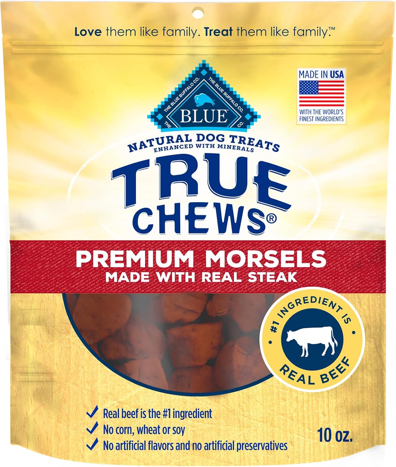 Blue Buffalo True Chews Premium Morsels Dog Treats, Made in The USA with Natural Ingredients, Steak, 10-oz Bag