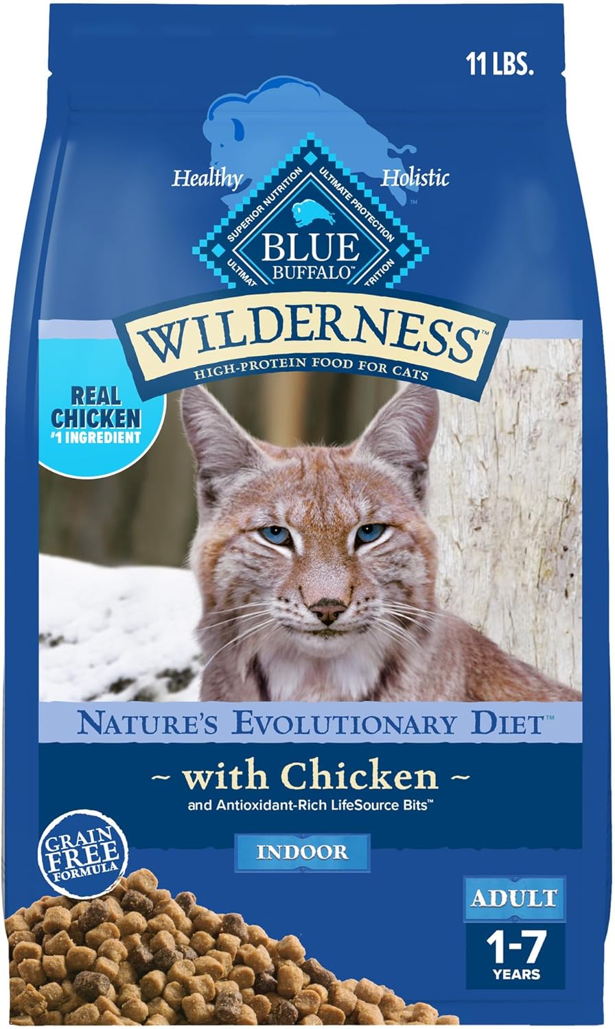 Blue Buffalo Wilderness Nature’s Evolutionary Diet High-Protein, Grain-Free Natural Dry Food for Adult Cats, Chicken, 11-lb. Bag
