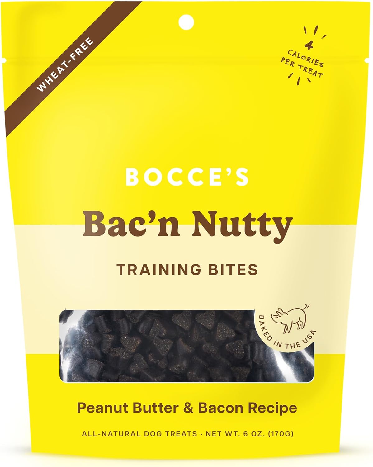 Bocce’s Bakery Bac’N Nutty Training Treats for Dogs, Wheat-Free Dog Treats, Made with Real Ingredients, Baked in The USA, All-Natural & Low Calorie Training Bites, PB & Bacon Recipe, 6 oz