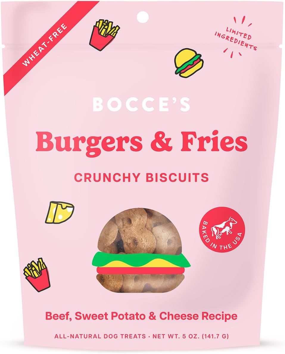 Bocce’s Bakery – Limited Edition Wheat-Free Dog Treats, Burgers & Fries Biscuits, 5 oz