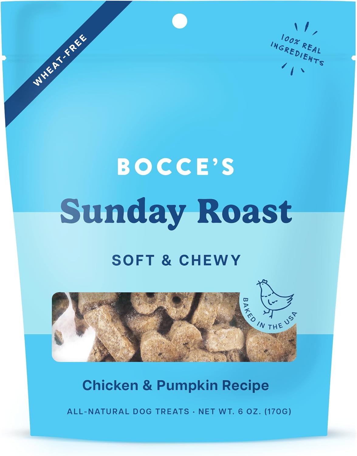 Bocce’s Bakery Oven Baked Sunday Roast Treats for Dogs, Wheat-Free Everyday Dog Treats, Made with Real Ingredients, Baked in The USA, All-Natural Soft & Chewy Cookies, Chicken & Pumpkin Recipe, 6 oz