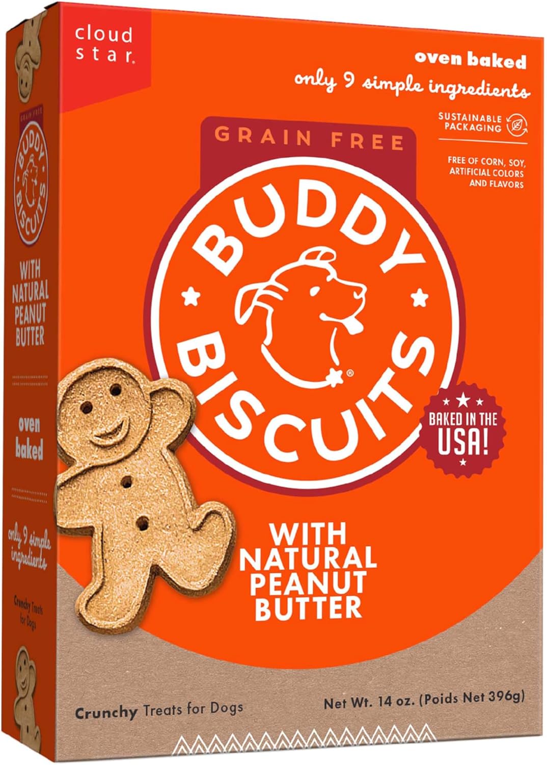 Buddy Biscuits 14 oz Box of Grain-Free Crunchy Dog Treats Made with Natural Peanut Butter